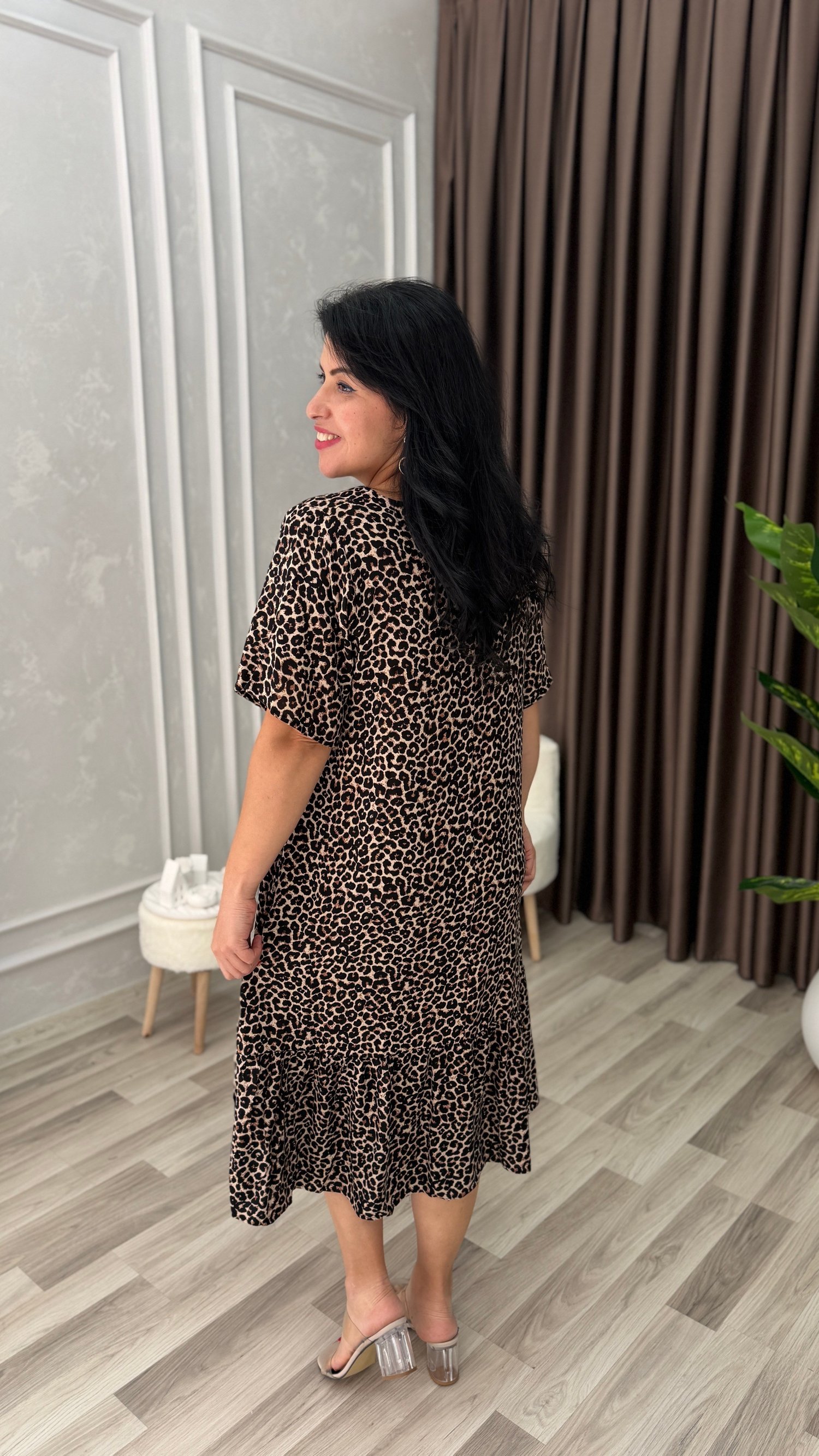 TOSCANA PAMUK DOKUMA ELBİSE LEOPAR DESEN 