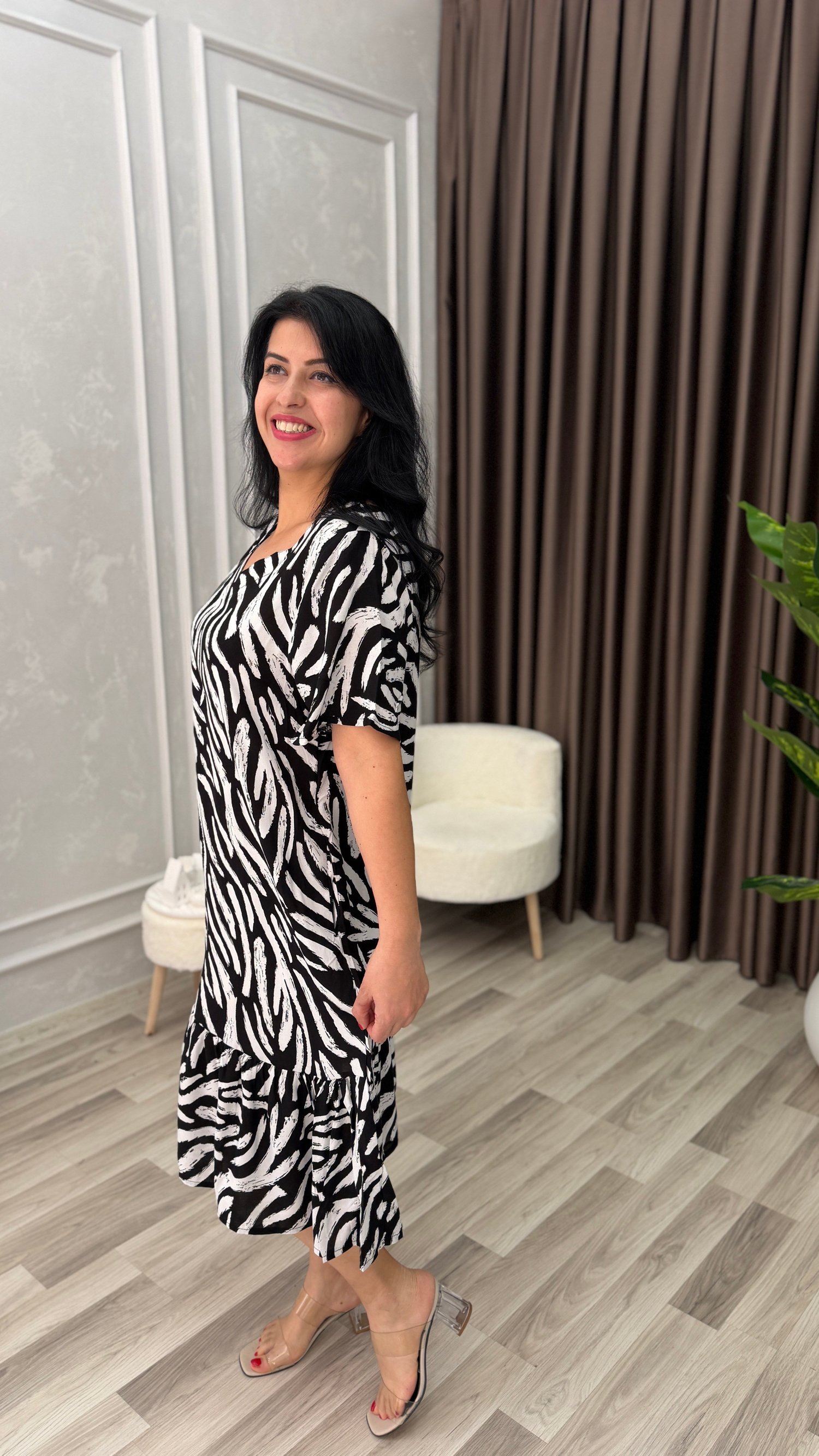 TOSCANA PAMUK DOKUMA ELBİSE ZEBRA DESEN