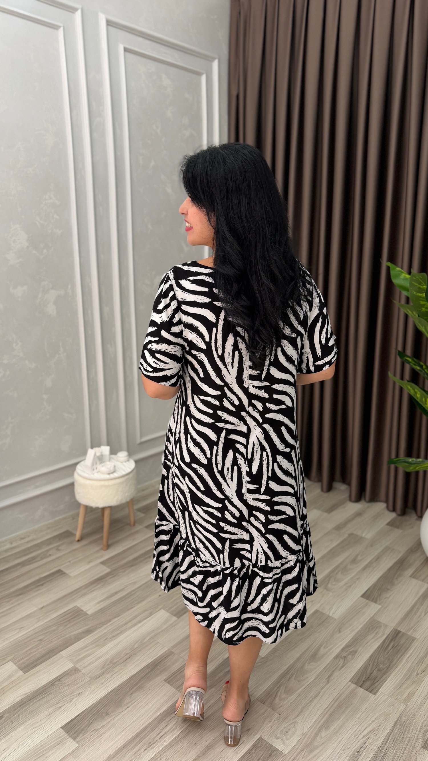 TOSCANA PAMUK DOKUMA ELBİSE ZEBRA DESEN