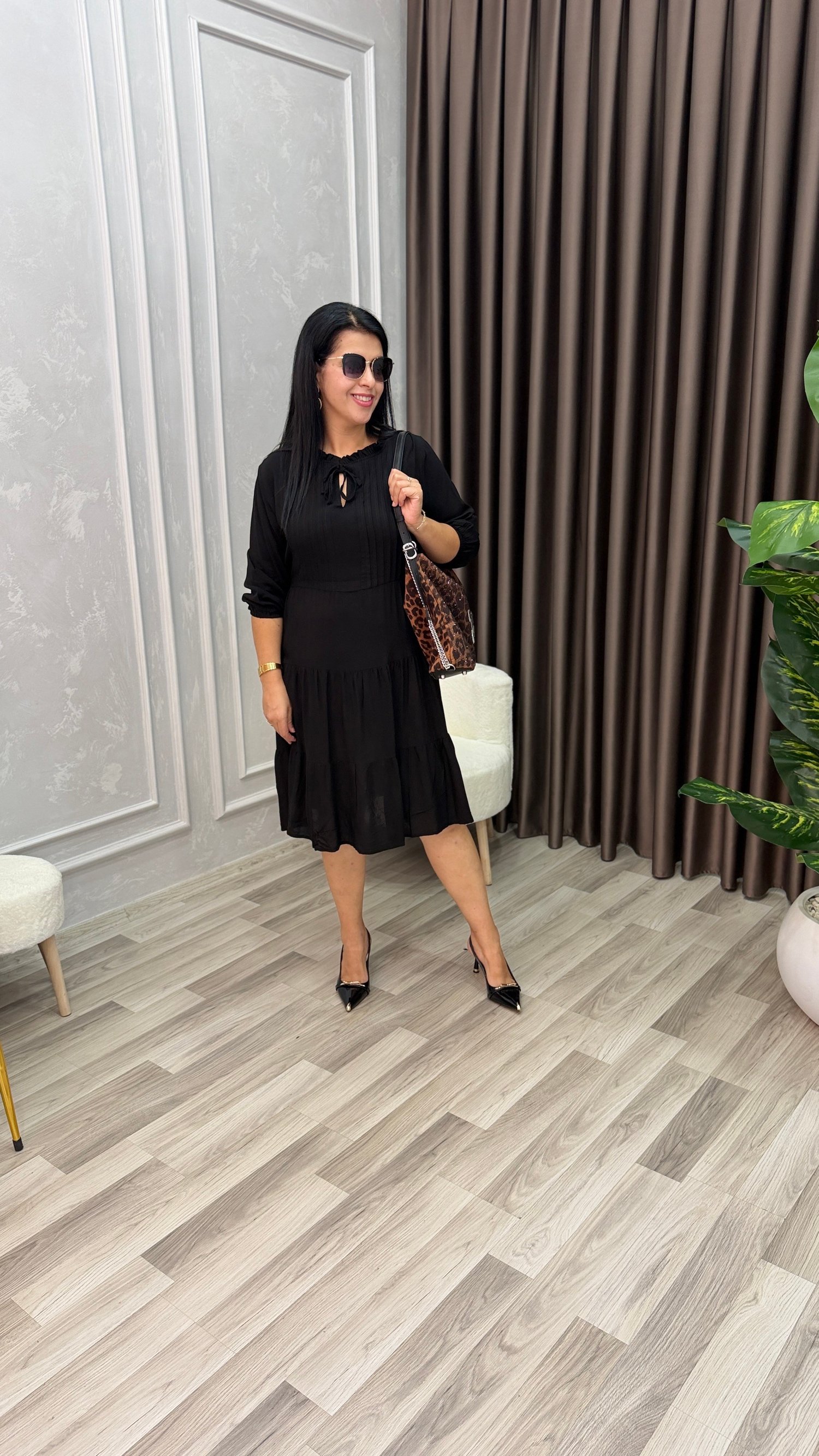 VALERIA VOLANLI ELBİSE SİYAH