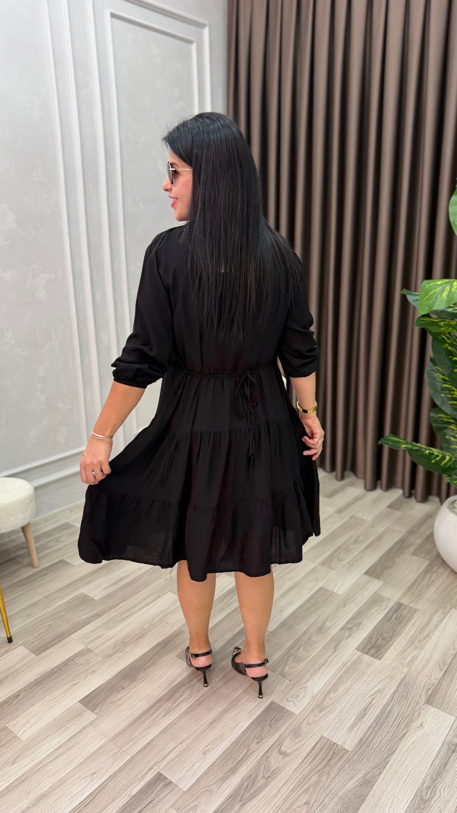 VALERIA VOLANLI ELBİSE SİYAH