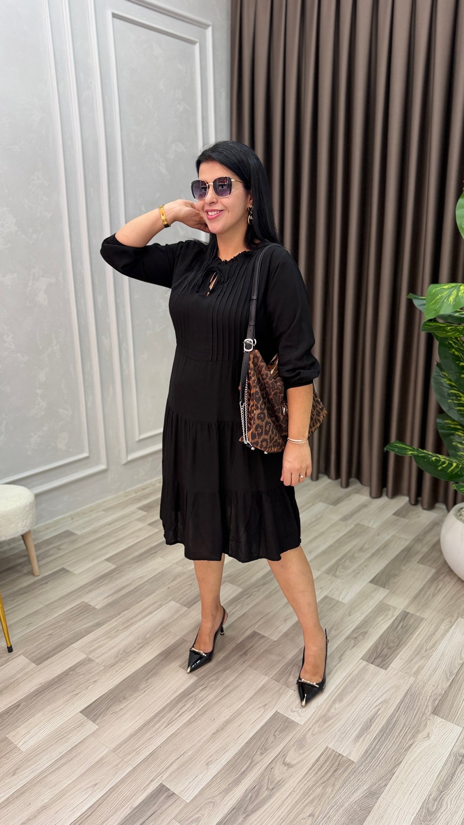 VALERIA VOLANLI ELBİSE SİYAH