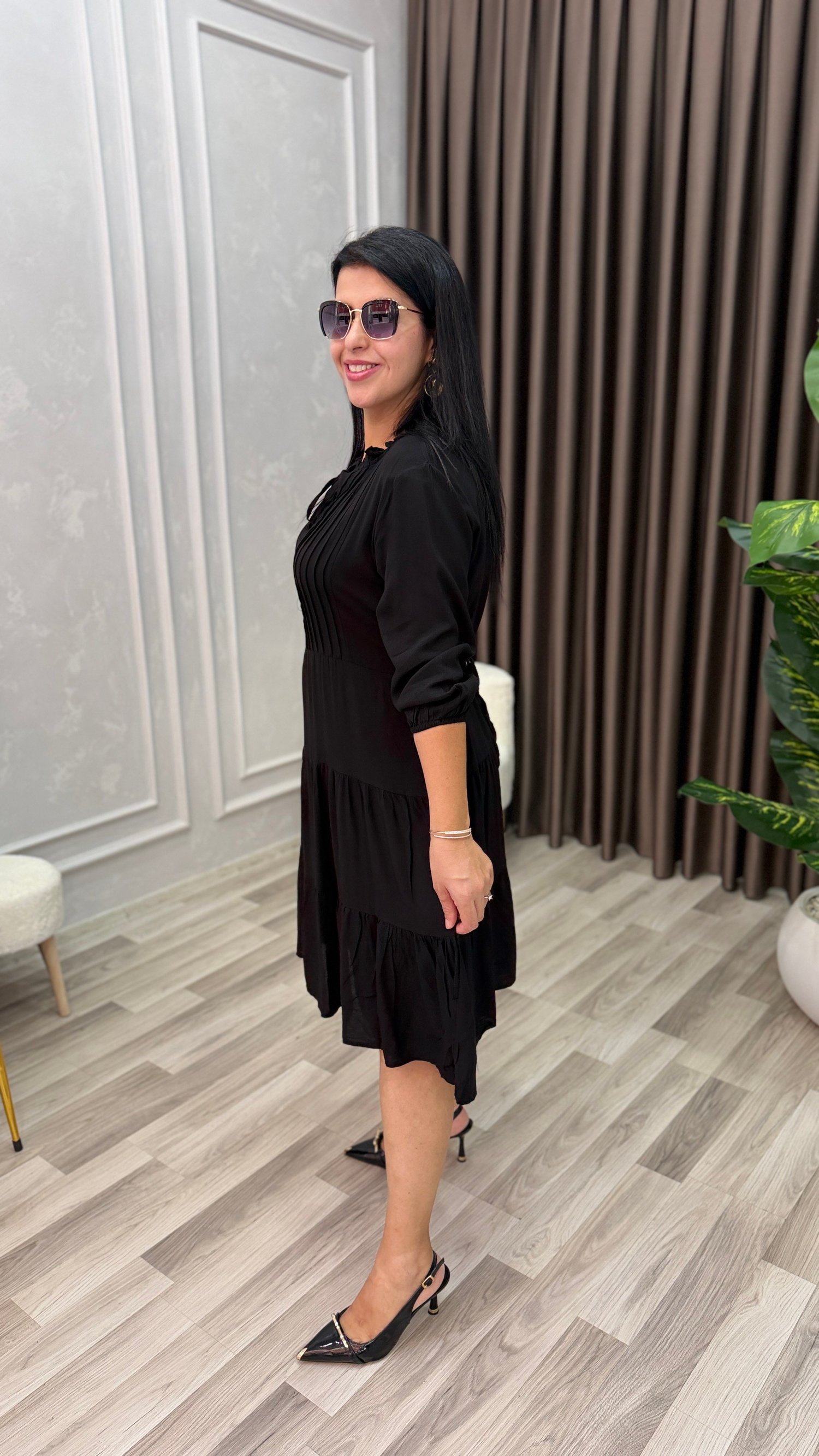 VALERIA VOLANLI ELBİSE SİYAH