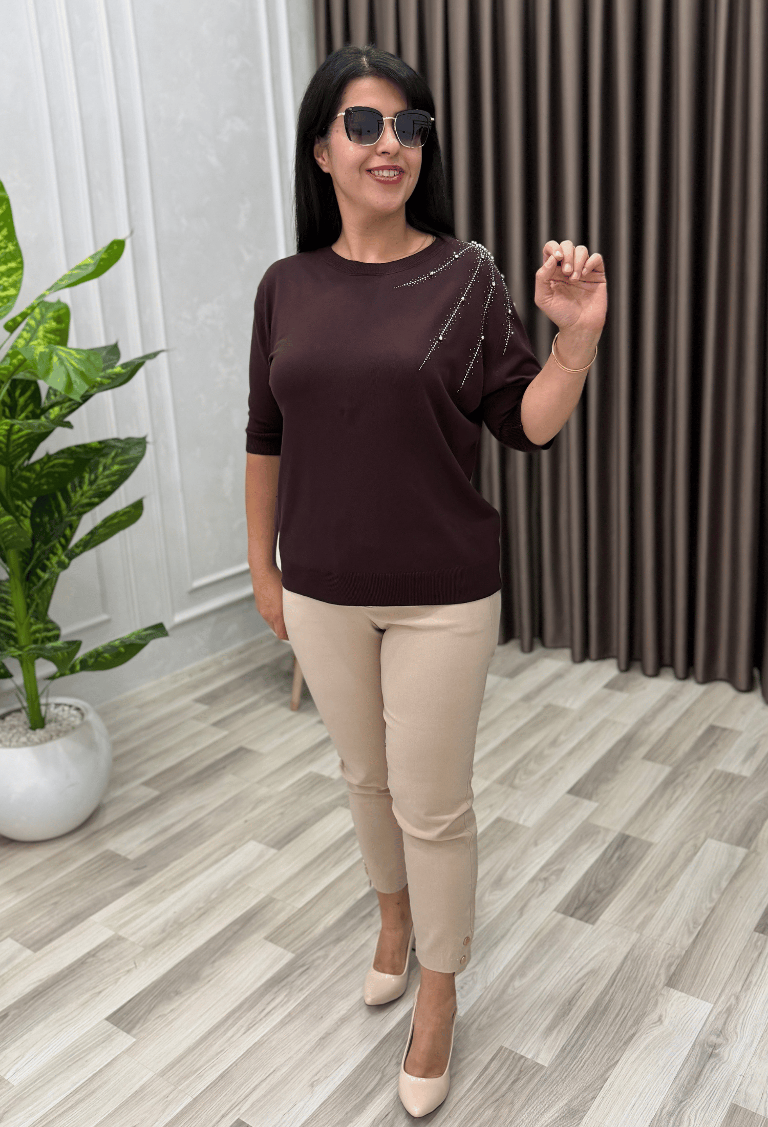 VALORA İTHAL İPLİK TASARIM TRİKO KAHVERENGİ