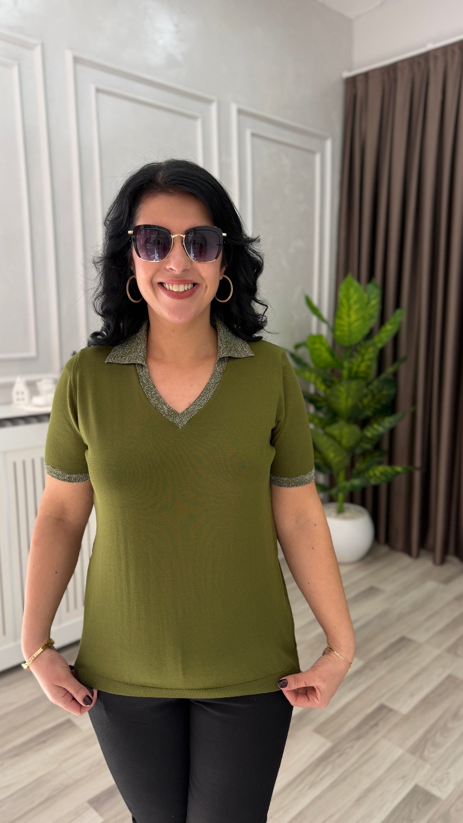 VIRELLA MERSERİZE TRİKO BLUZ HAKİ YEŞİLİ