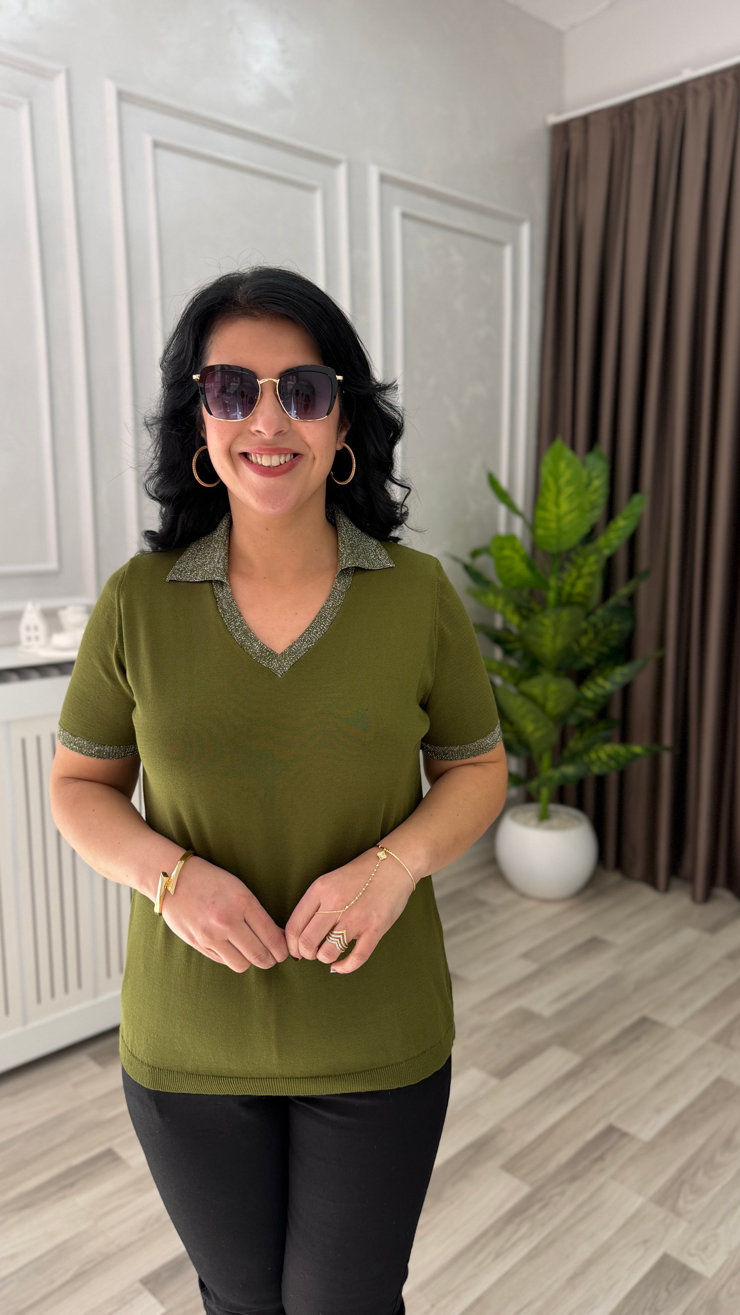 VIRELLA MERSERİZE TRİKO BLUZ HAKİ YEŞİLİ