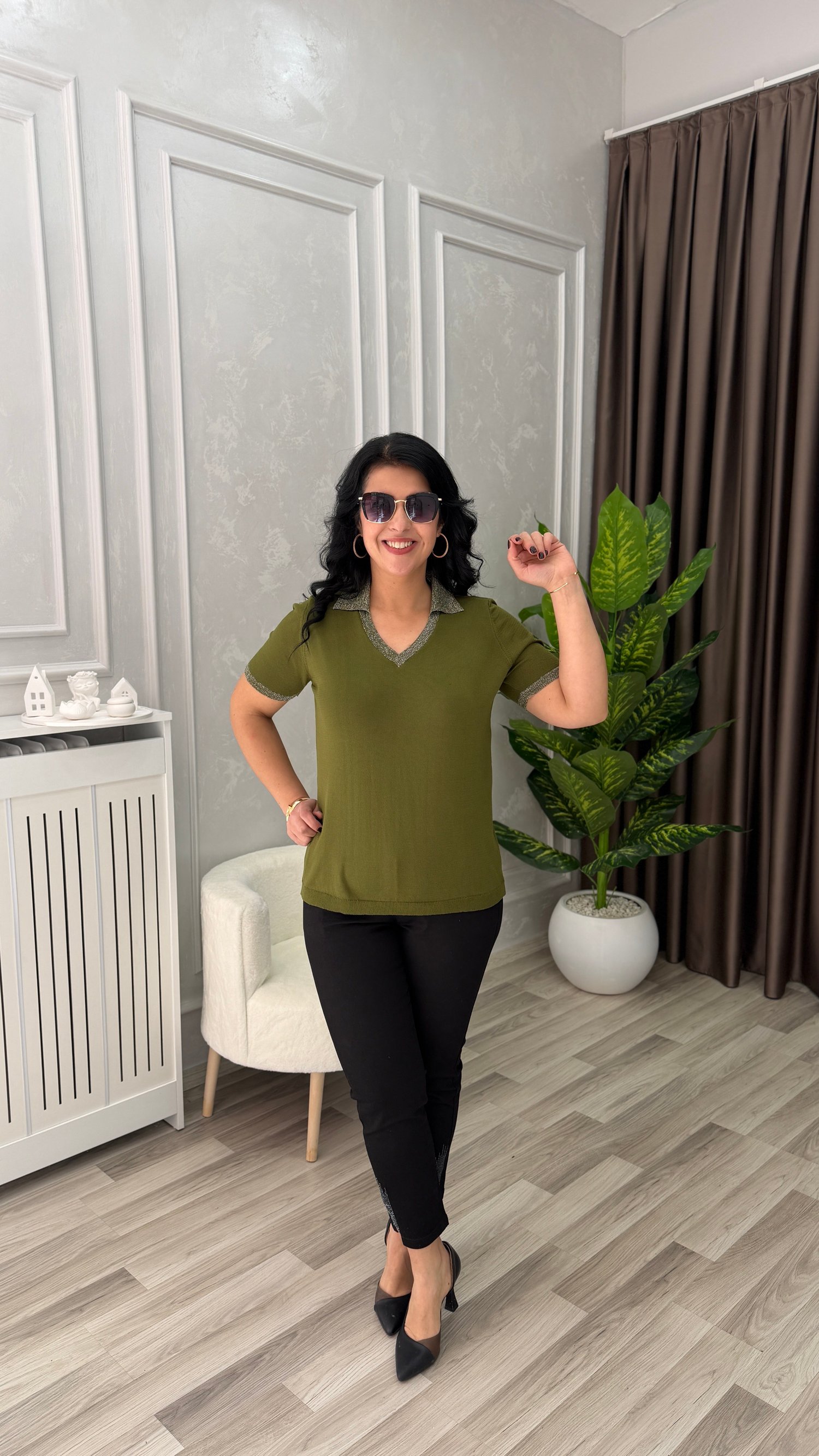 VIRELLA MERSERİZE TRİKO BLUZ HAKİ YEŞİLİ