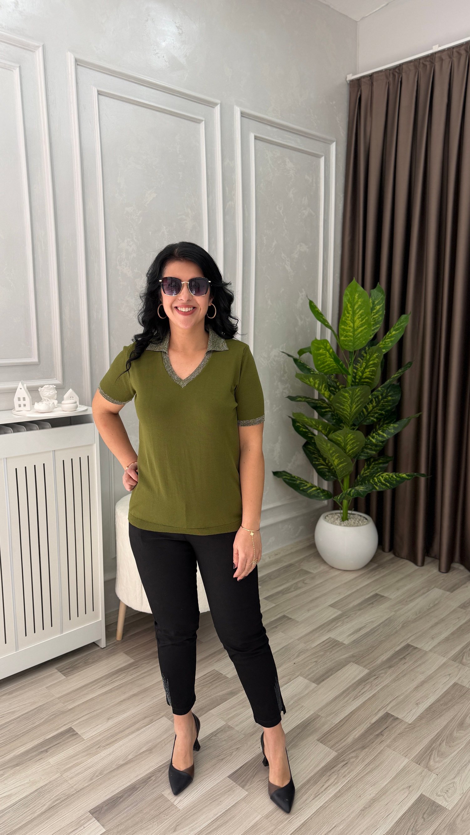 VIRELLA MERSERİZE TRİKO BLUZ HAKİ YEŞİLİ