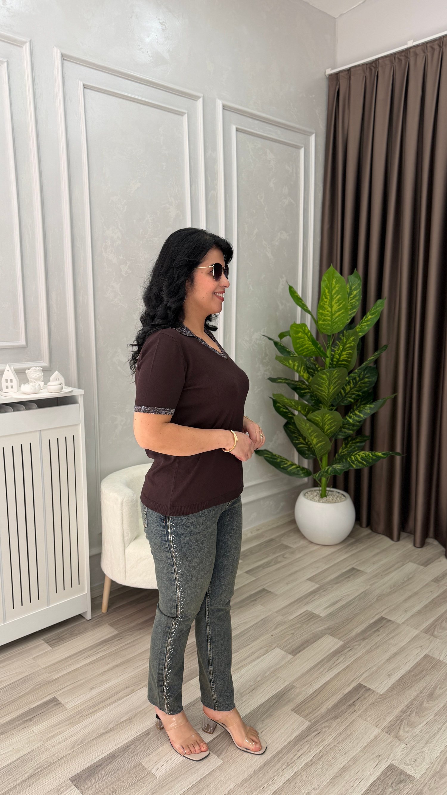 VIRELLA MERSERİZE TRİKO BLUZ KAHVERENGİ