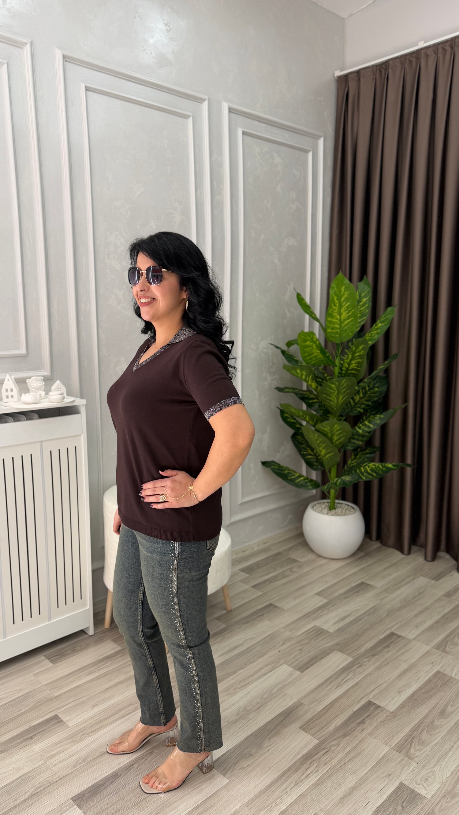 VIRELLA MERSERİZE TRİKO BLUZ KAHVERENGİ