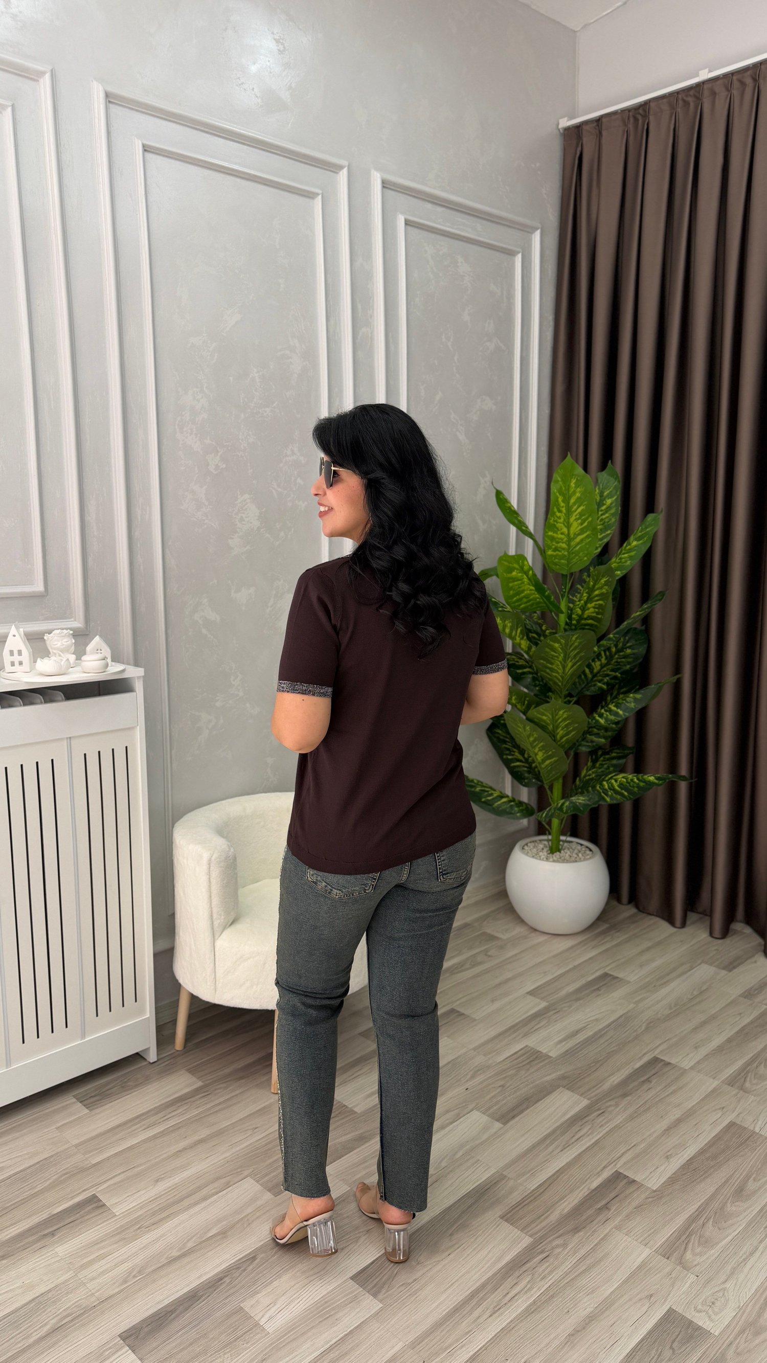 VIRELLA MERSERİZE TRİKO BLUZ KAHVERENGİ