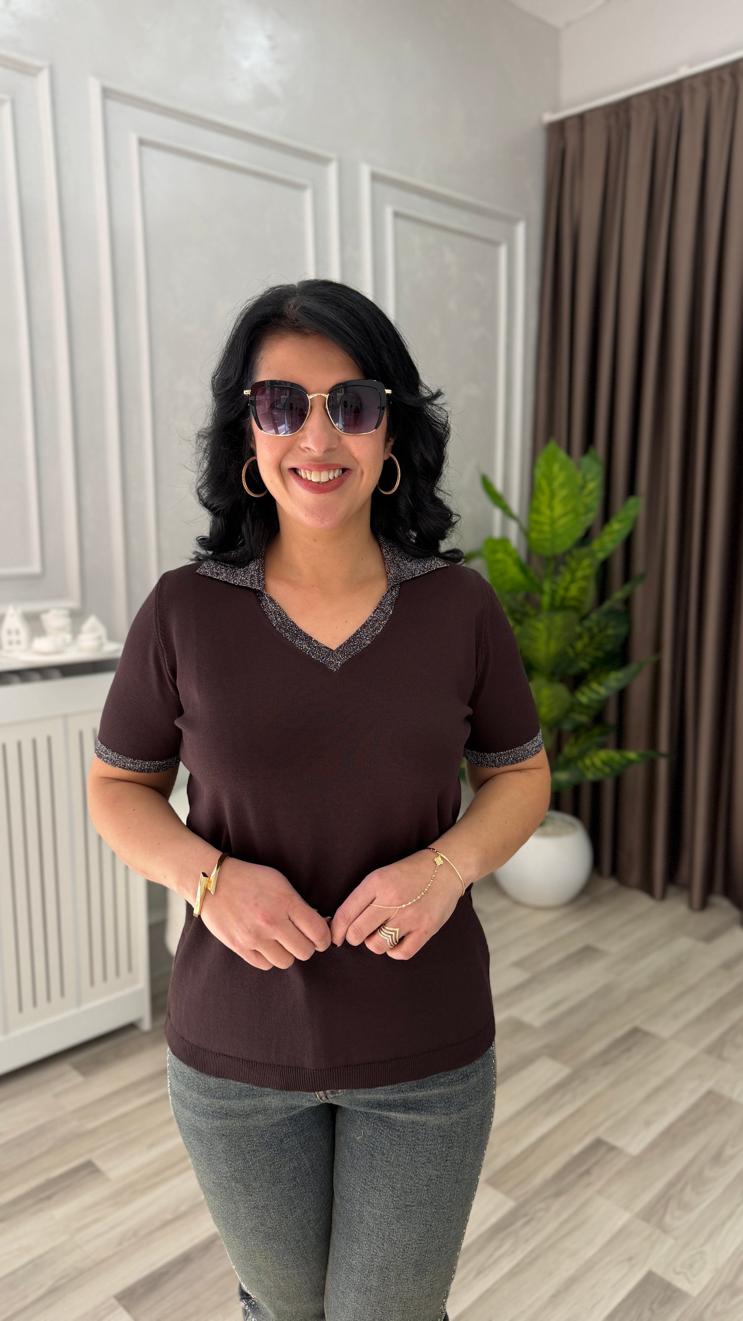 VIRELLA MERSERİZE TRİKO BLUZ KAHVERENGİ