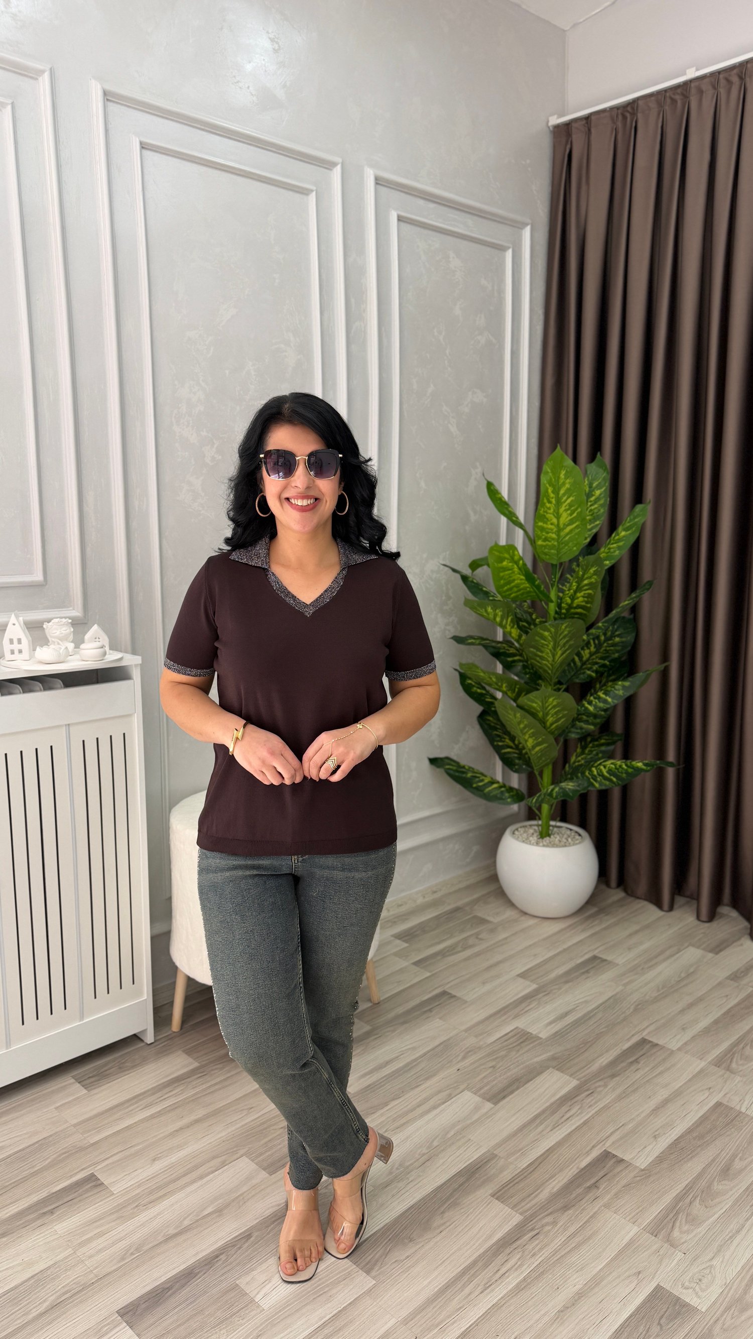VIRELLA MERSERİZE TRİKO BLUZ KAHVERENGİ