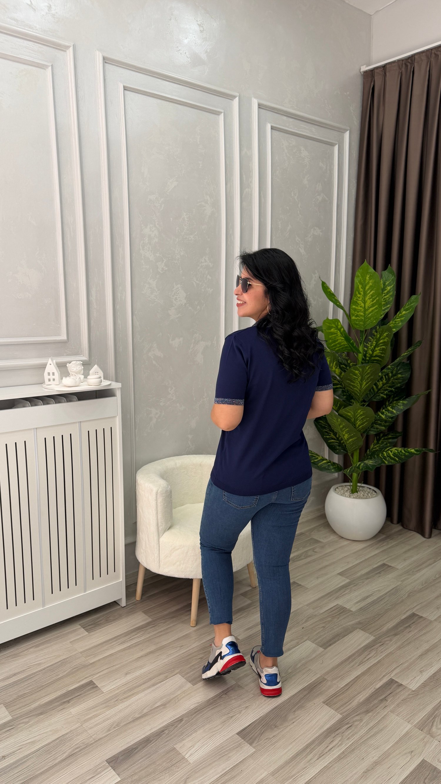 VIRELLA MERSERİZE TRİKO BLUZ LACİVERT