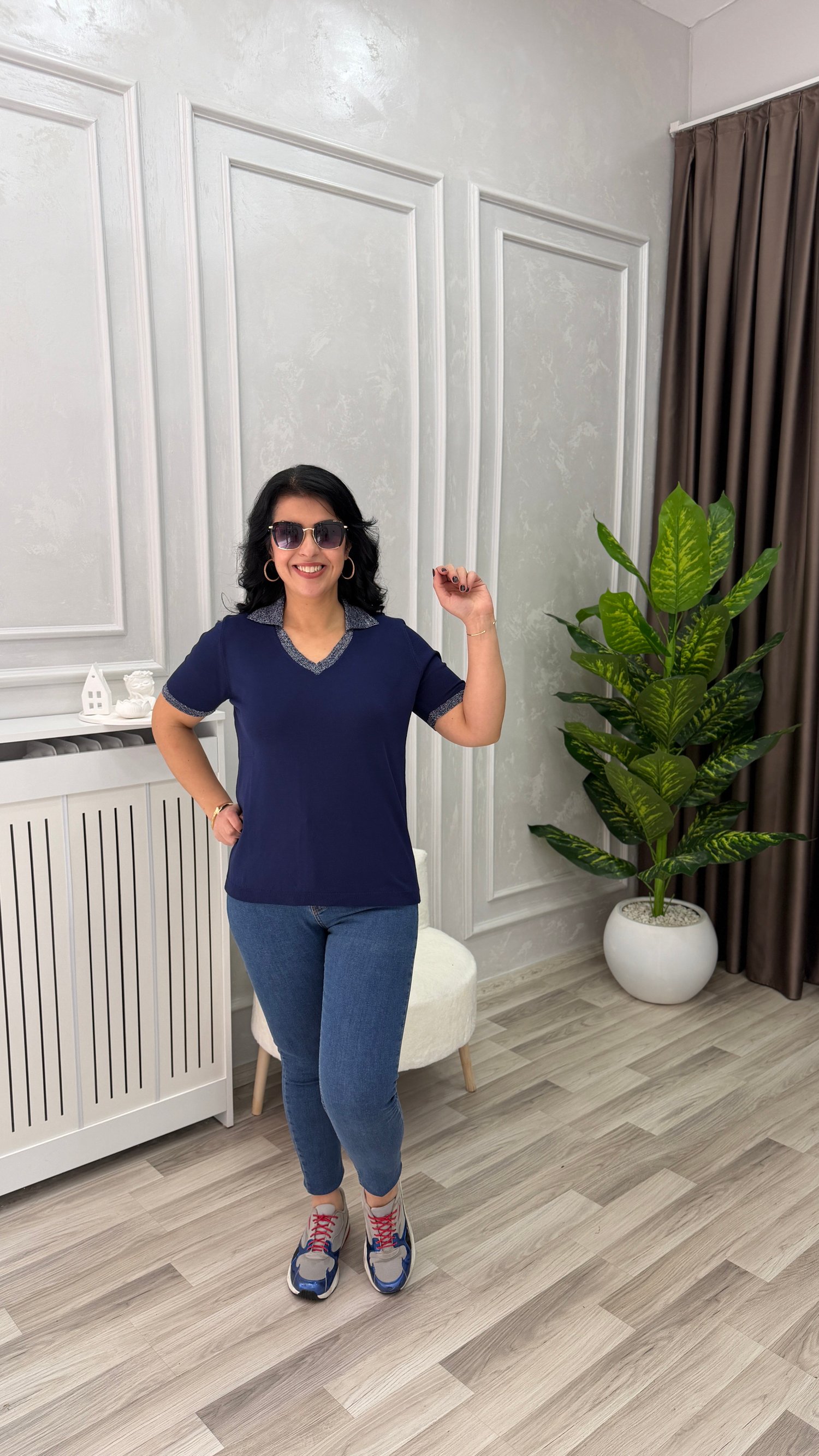 VIRELLA MERSERİZE TRİKO BLUZ LACİVERT