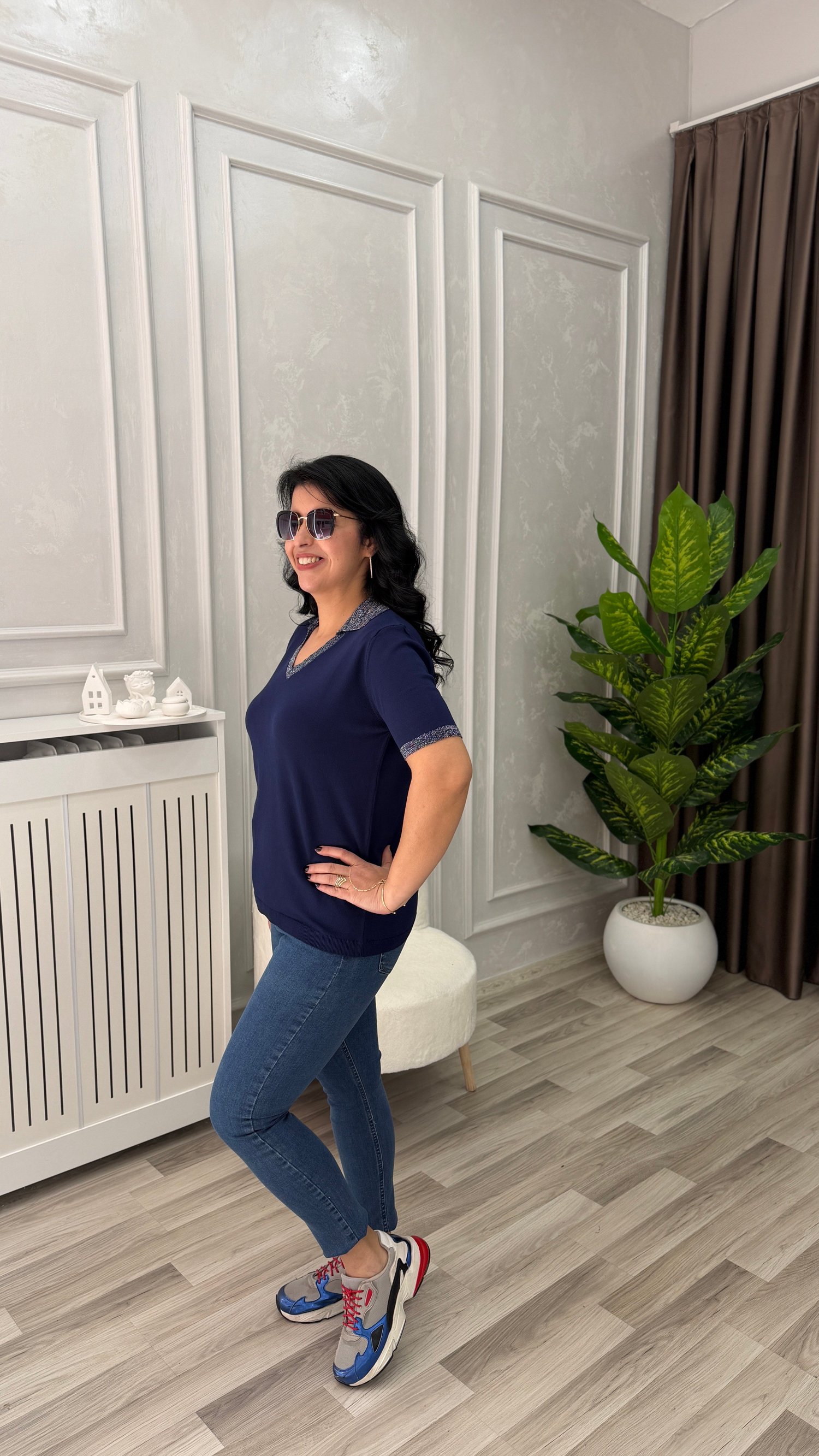 VIRELLA MERSERİZE TRİKO BLUZ LACİVERT