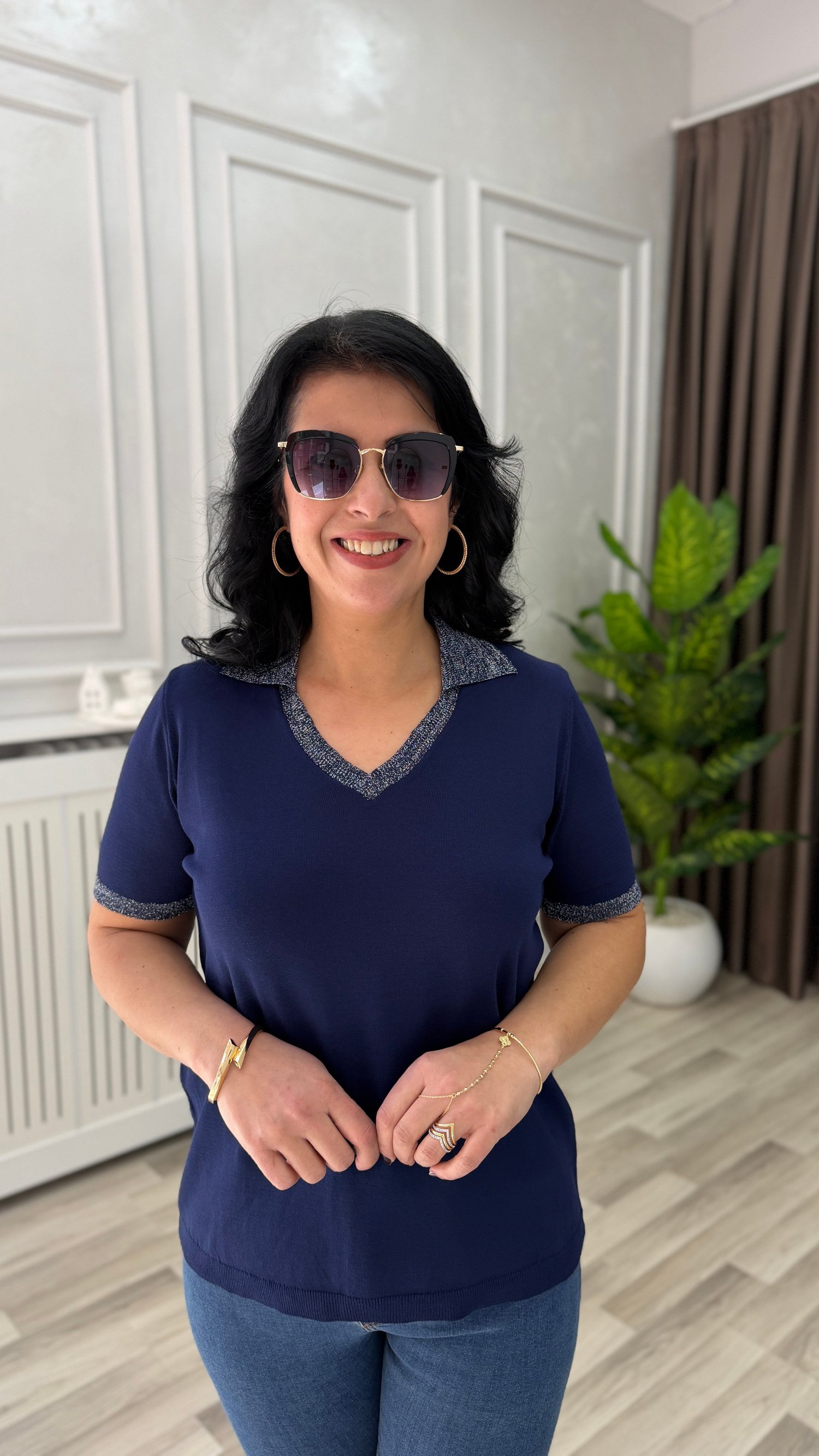 VIRELLA MERSERİZE TRİKO BLUZ LACİVERT
