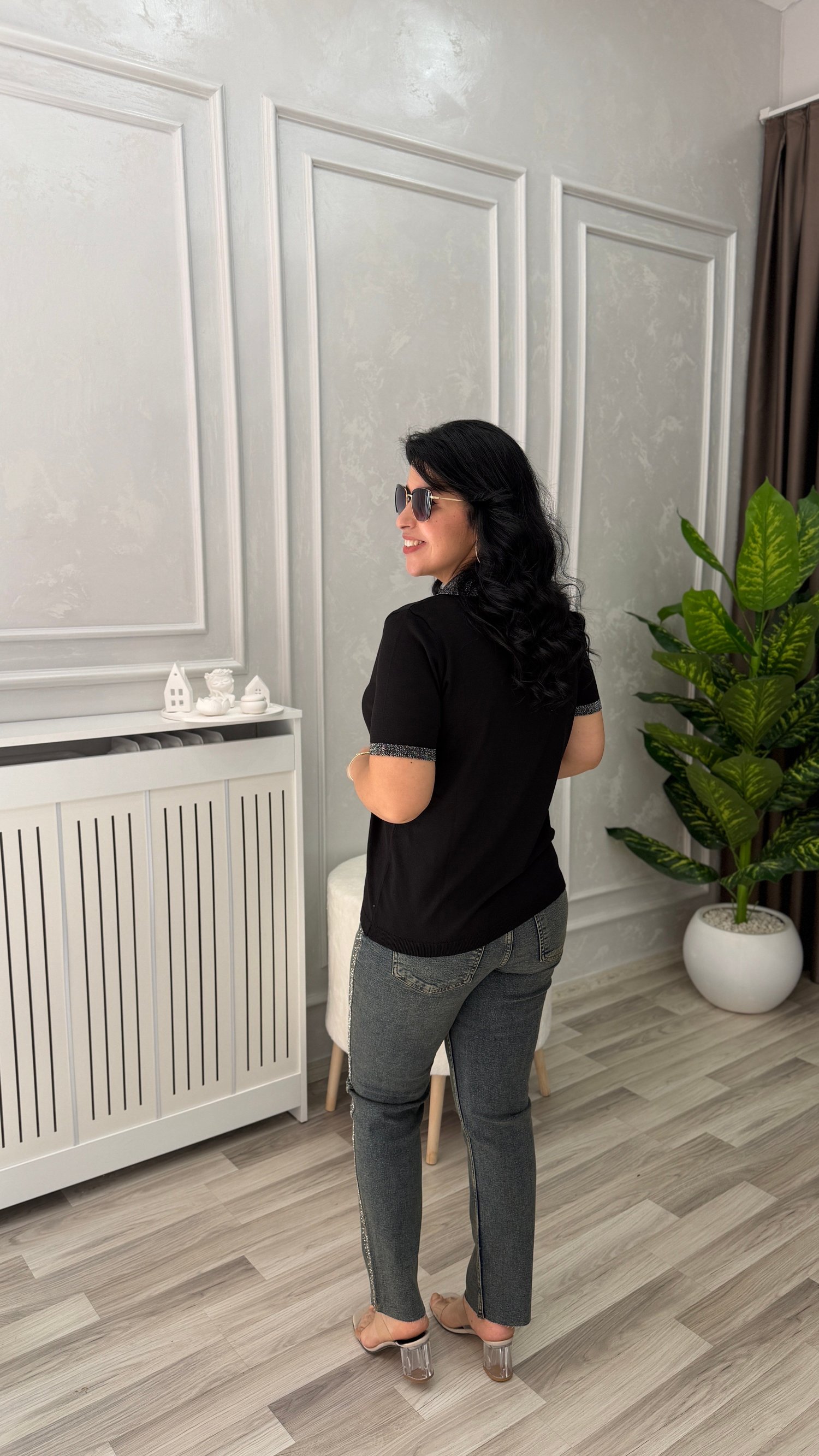 VIRELLA MERSERİZE TRİKO BLUZ SİYAH