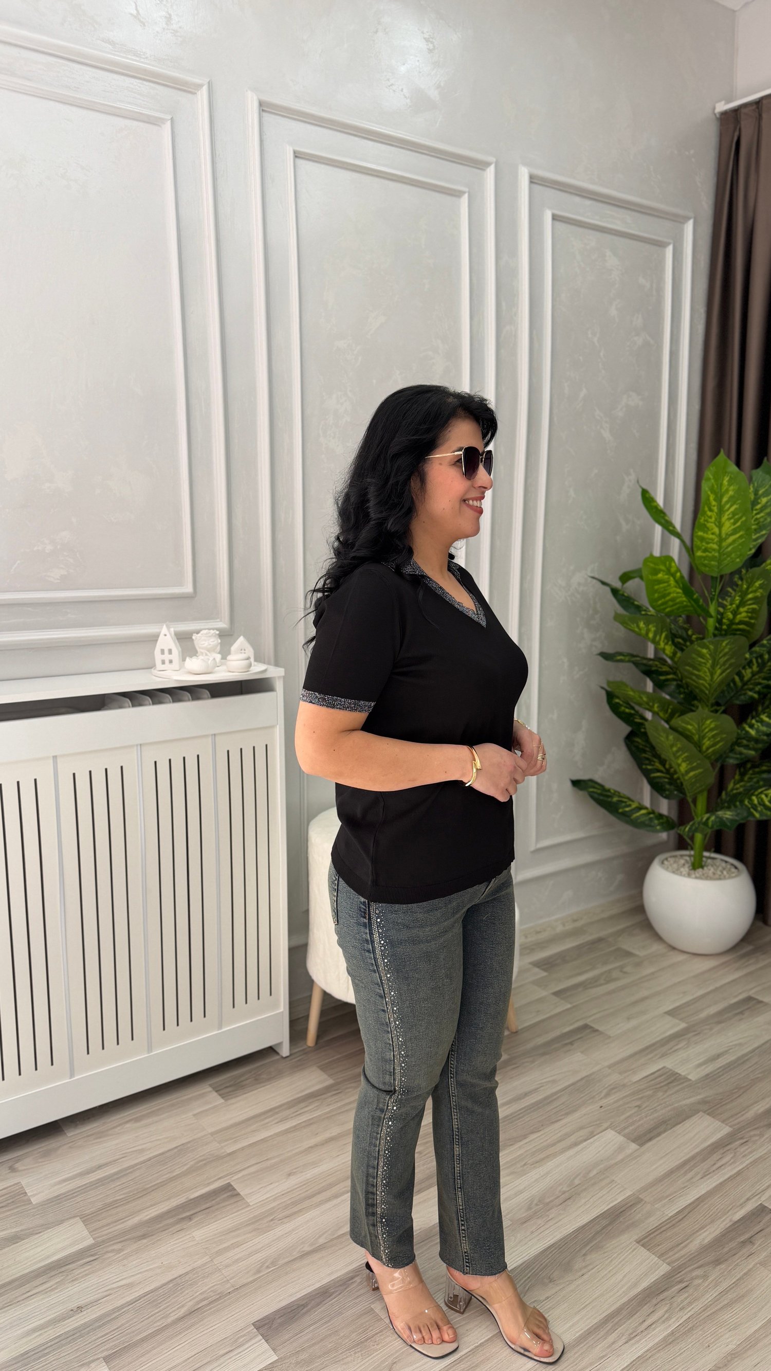 VIRELLA MERSERİZE TRİKO BLUZ SİYAH