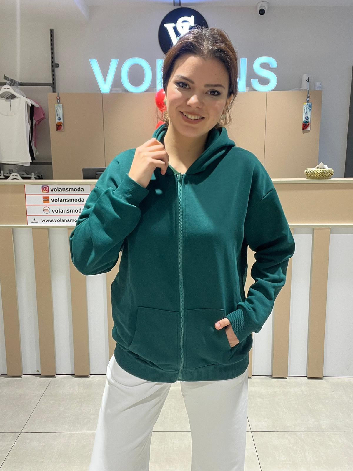 26K009 KAPÜŞONLU FERMUARLI SWEATSHİRT