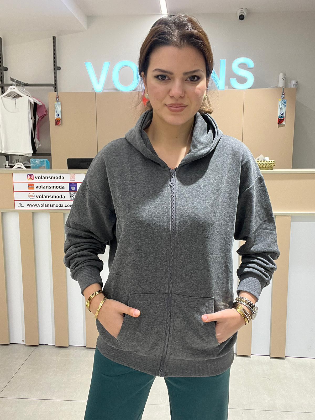 26K009 KAPÜŞONLU FERMUARLI SWEATSHİRT