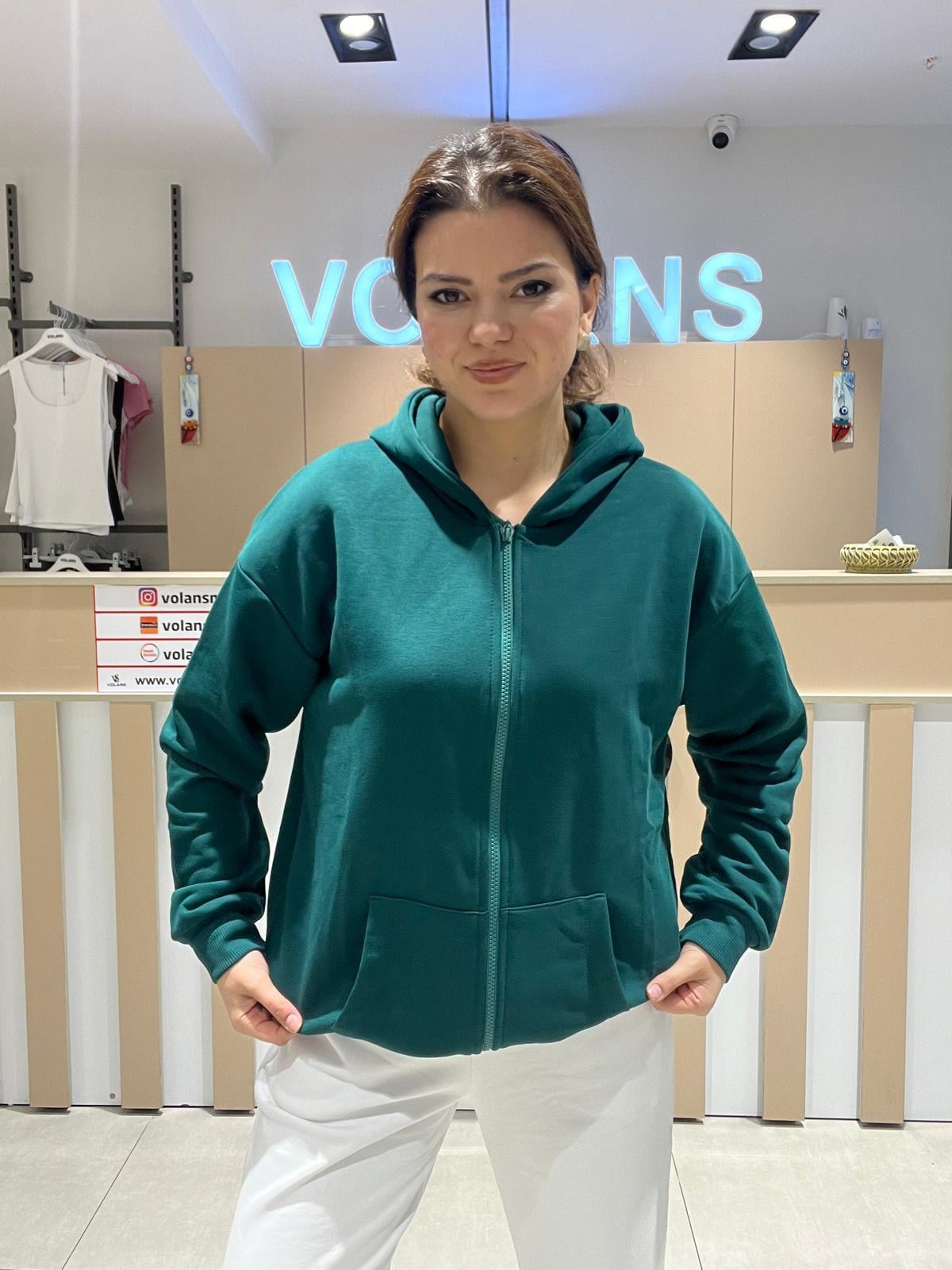 26K009 KAPÜŞONLU FERMUARLI SWEATSHİRT