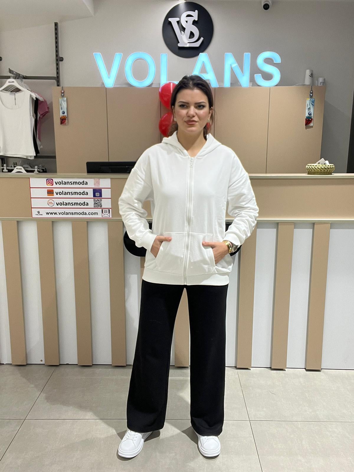 26K009 KAPÜŞONLU FERMUARLI SWEATSHİRT