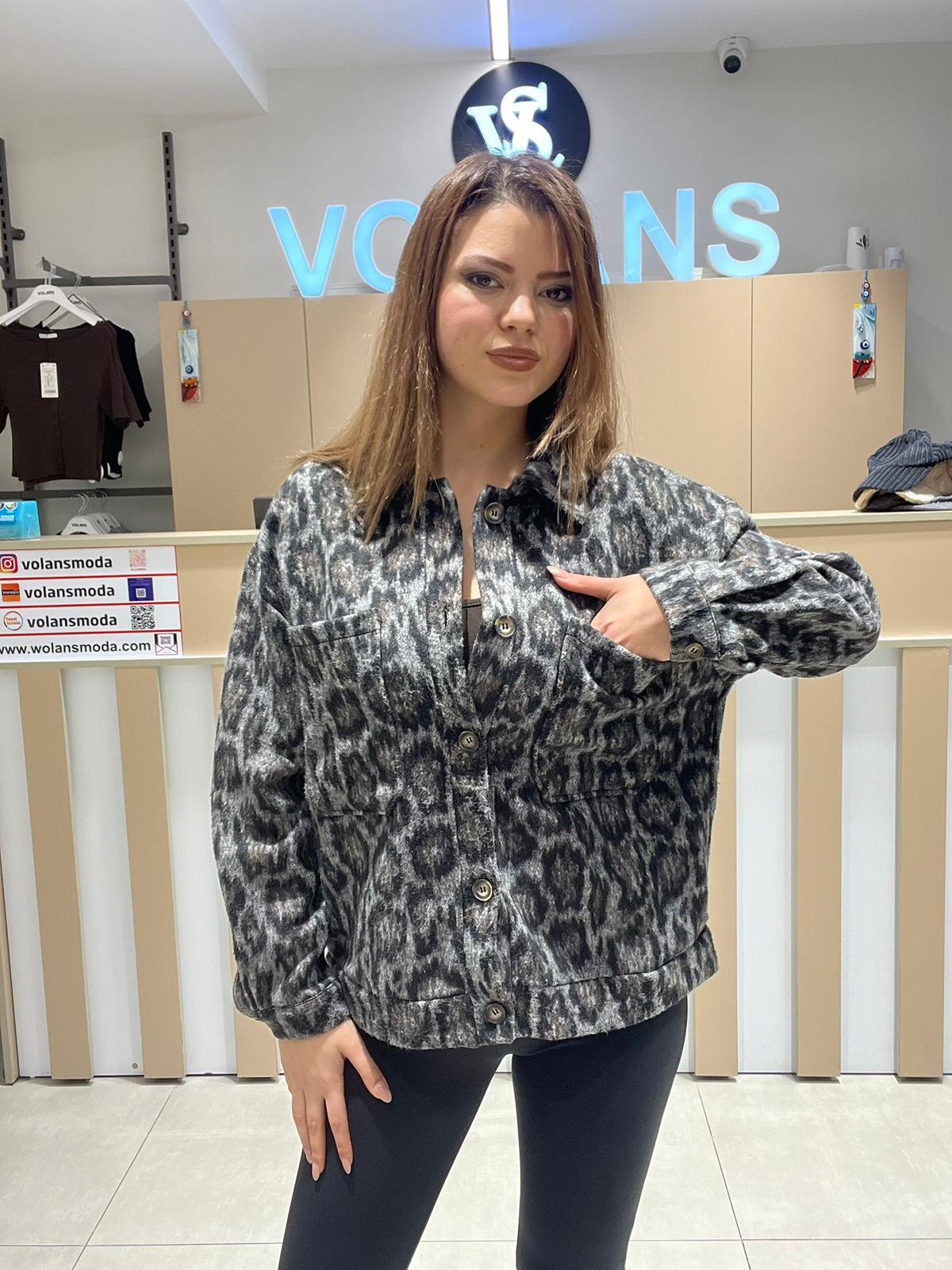 Ruby 6889 Kaşe Leopar Ceket