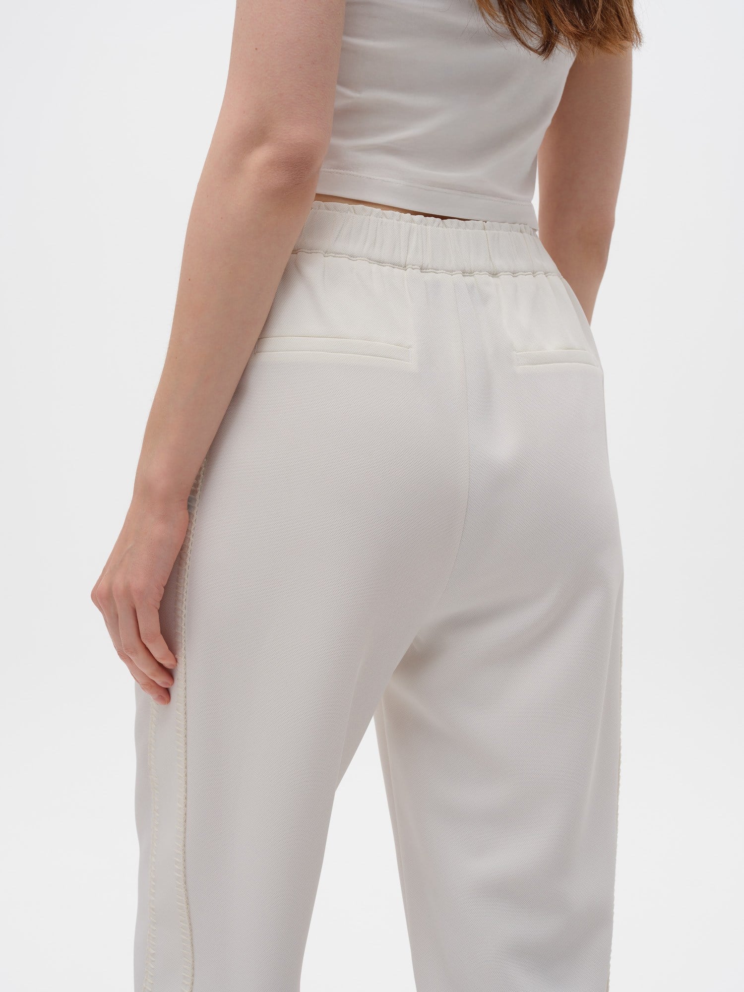 Piarbi %100 Geri Dönüştürülmüş Dokuma Pantolon - Off White Yan Dikiş Detaylı Jogger