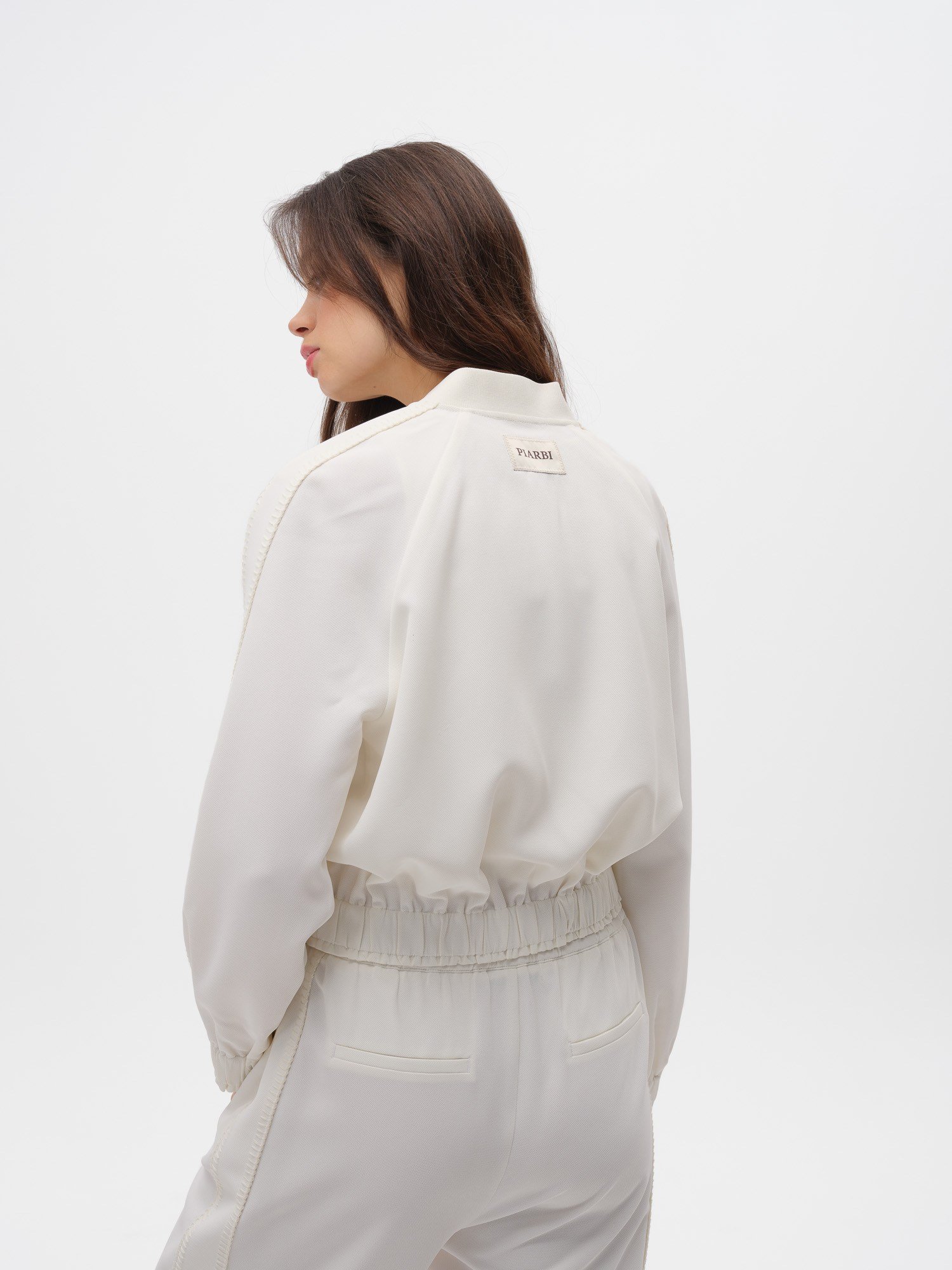 Piarbi %100 Geri Dönüştürülmüş Dokuma Sweatshirt - Off White Fermuarlı ve Mimari Dikiş Detaylı