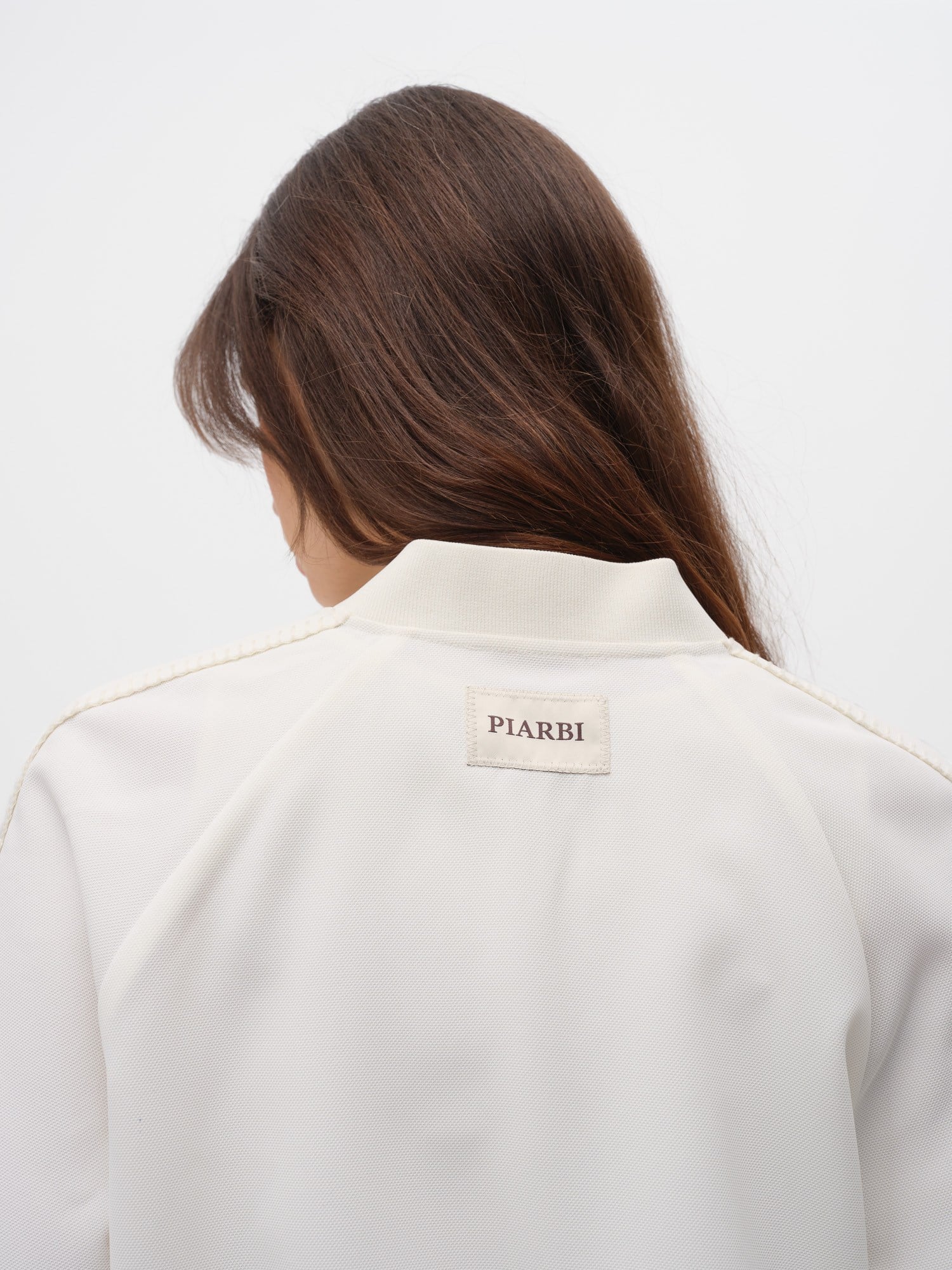 Piarbi %100 Geri Dönüştürülmüş Dokuma Sweatshirt - Off White Fermuarlı ve Mimari Dikiş Detaylı
