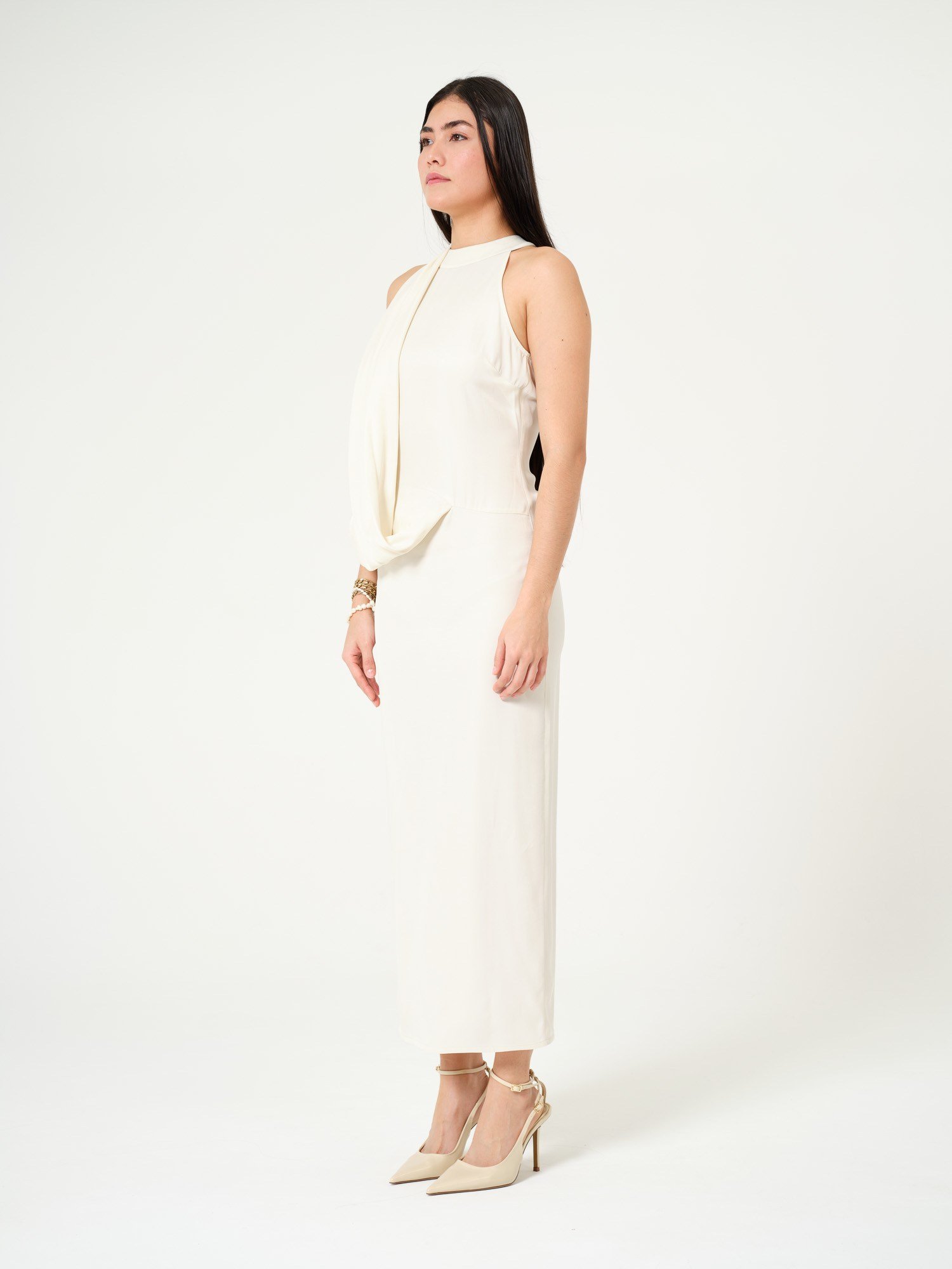 Piarbi Akışkan Ekru Gala Elbisesi - %100 Viskon Premium Flowy Elegant Evening Dress