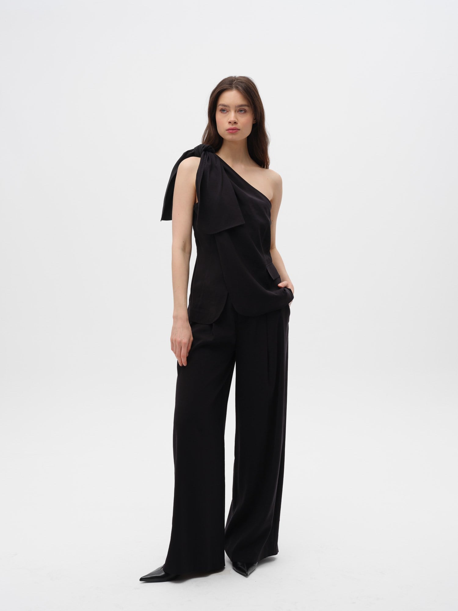 Piarbi Asimetrik Bağlamalı Yelek Bluz - Kahve ve Siyah Premium Mikro Modal Akışkan Tasarım Vest Blouse
