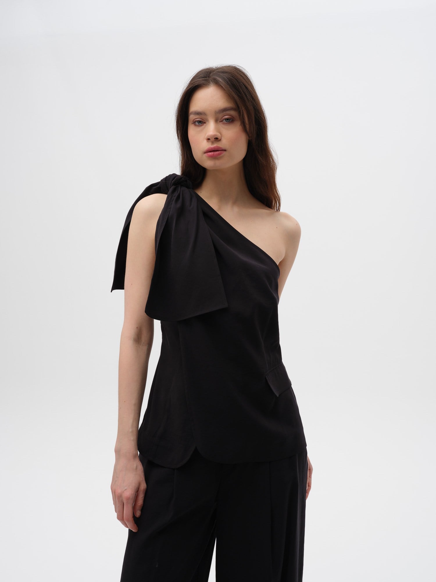 Piarbi Asimetrik Bağlamalı Yelek Bluz - Kahve ve Siyah Premium Mikro Modal Akışkan Tasarım Vest Blouse