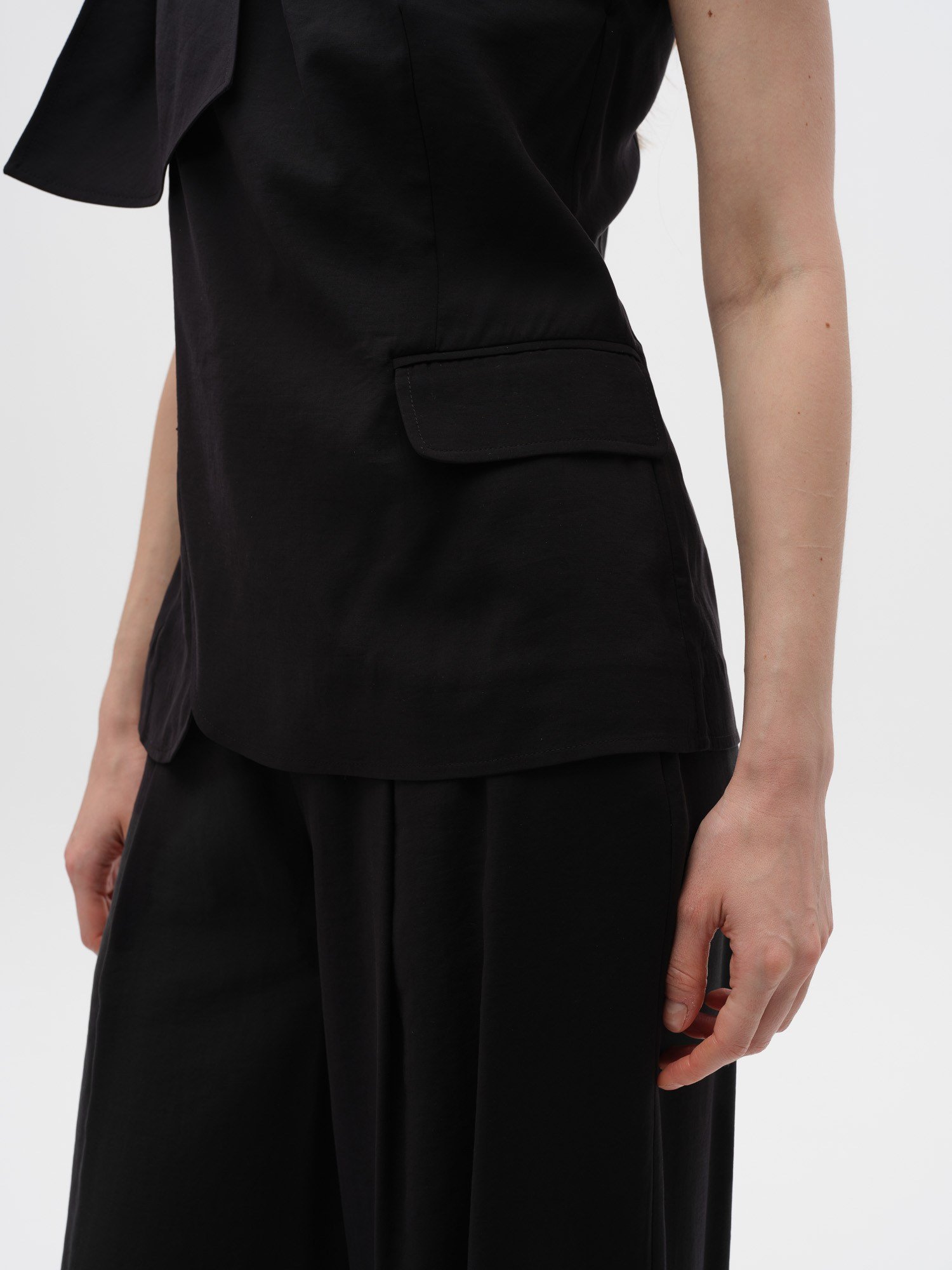 Piarbi Asimetrik Bağlamalı Yelek Bluz - Kahve ve Siyah Premium Mikro Modal Akışkan Tasarım Vest Blouse
