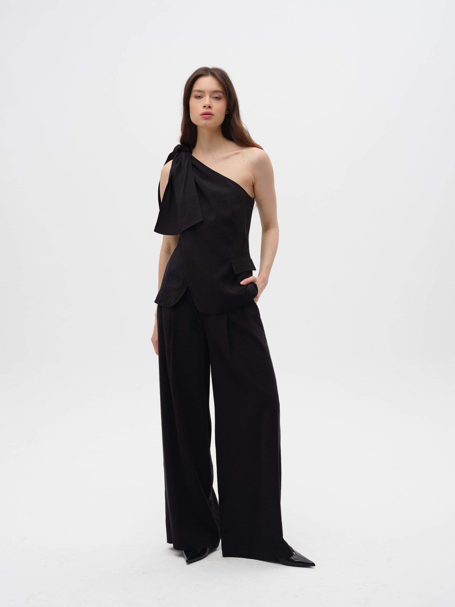 Piarbi Asimetrik Bağlamalı Yelek Bluz - Kahve ve Siyah Premium Mikro Modal Akışkan Tasarım Vest Blouse