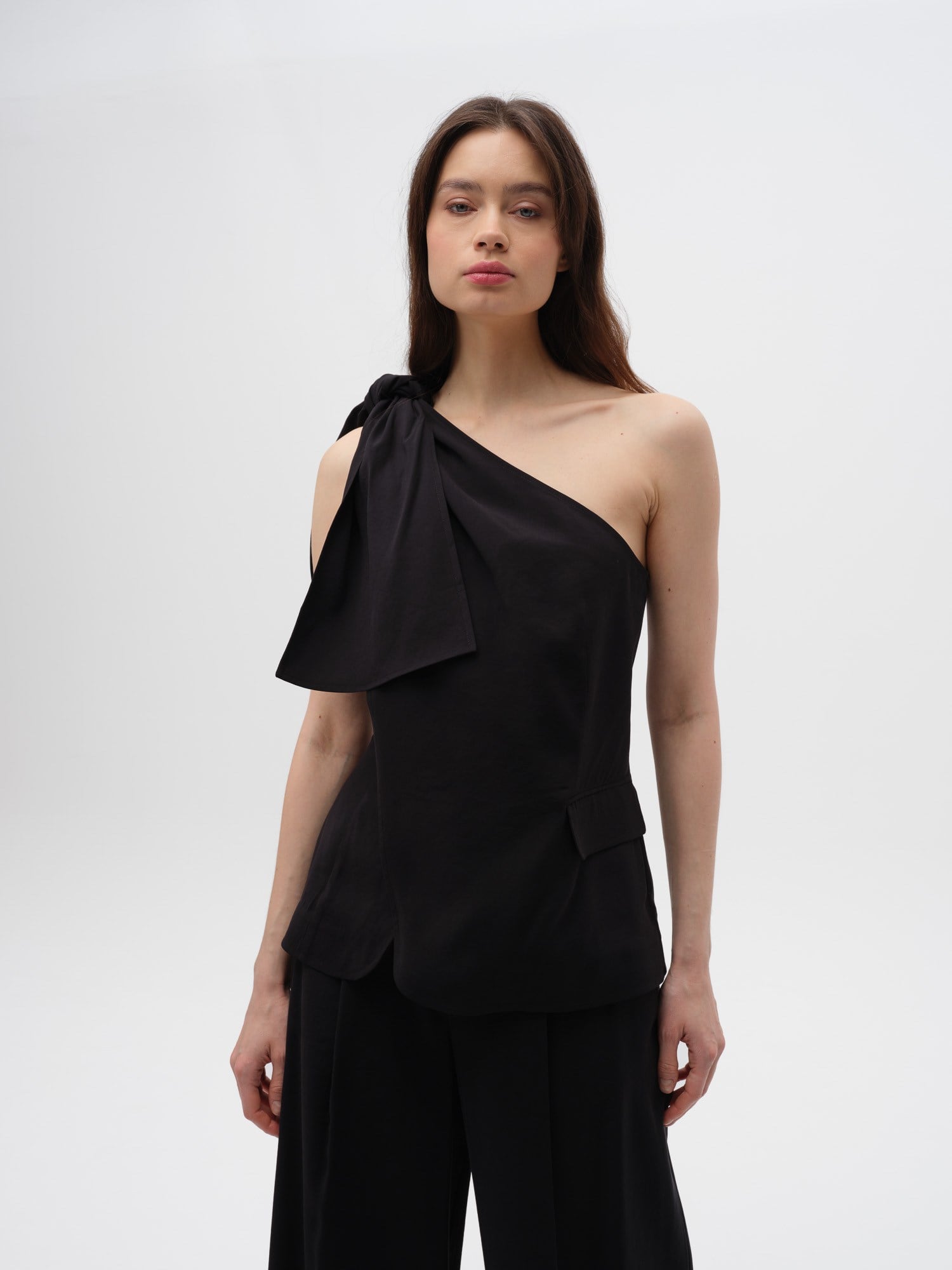 Piarbi Asimetrik Bağlamalı Yelek Bluz - Kahve ve Siyah Premium Mikro Modal Akışkan Tasarım Vest Blouse
