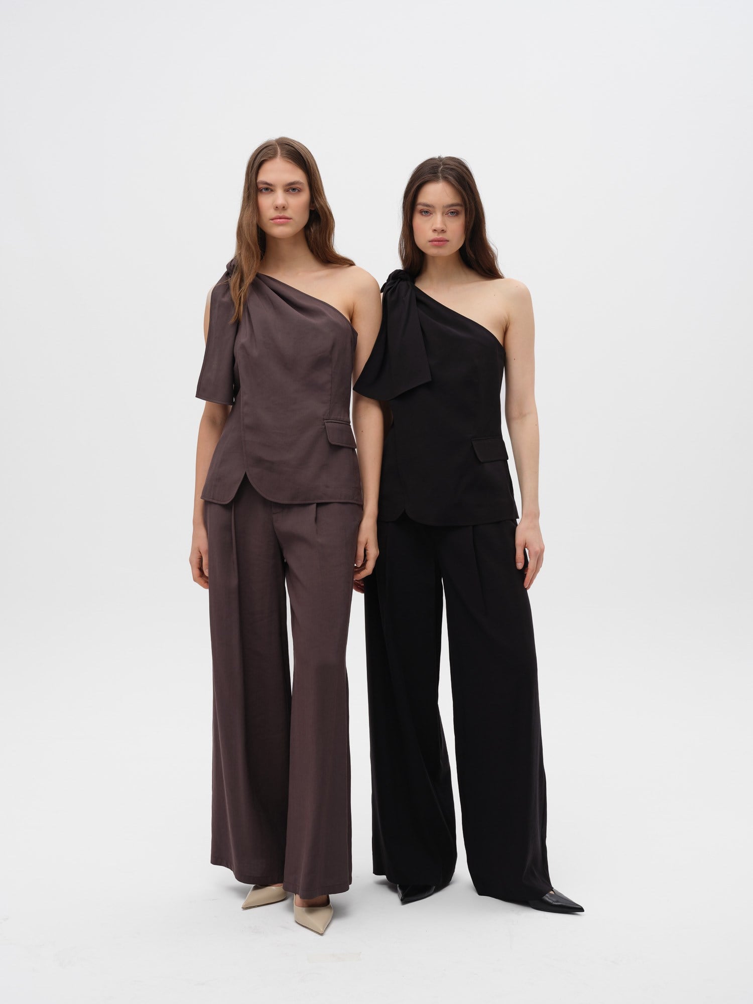 Piarbi Asimetrik Bağlamalı Yelek Bluz - Kahve ve Siyah Premium Mikro Modal Akışkan Tasarım Vest Blouse