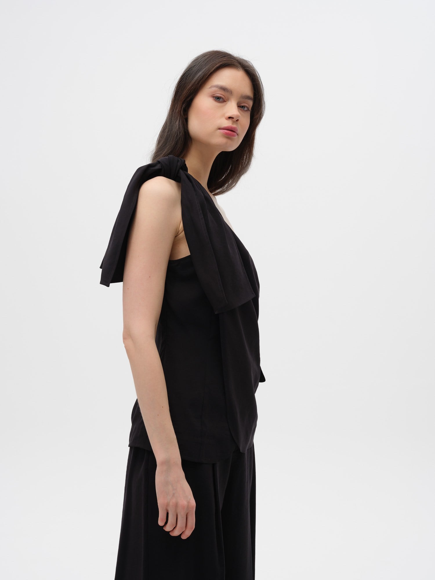 Piarbi Asimetrik Bağlamalı Yelek Bluz - Kahve ve Siyah Premium Mikro Modal Akışkan Tasarım Vest Blouse