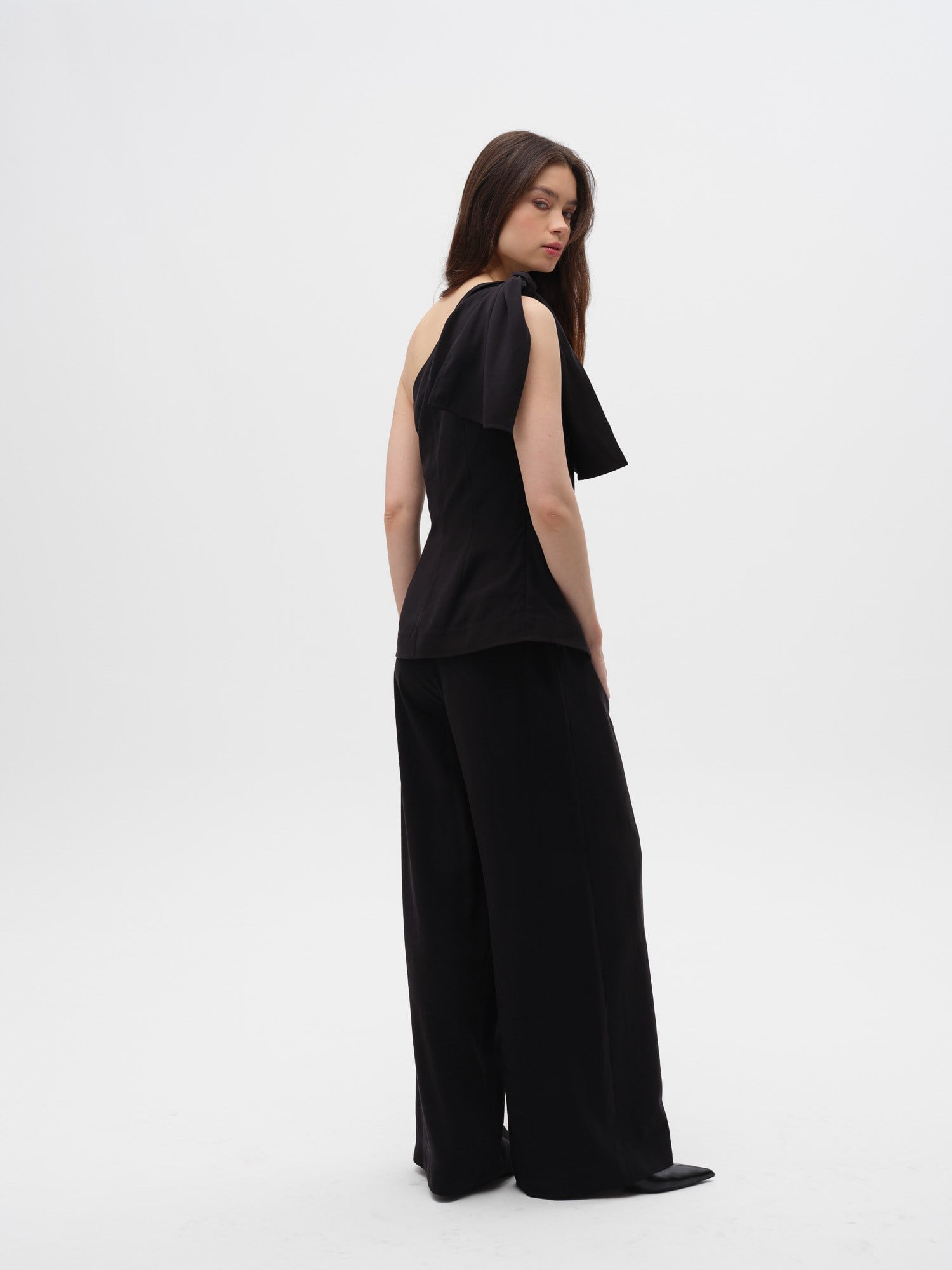 Piarbi Asimetrik Bağlamalı Yelek Bluz - Kahve ve Siyah Premium Mikro Modal Akışkan Tasarım Vest Blouse