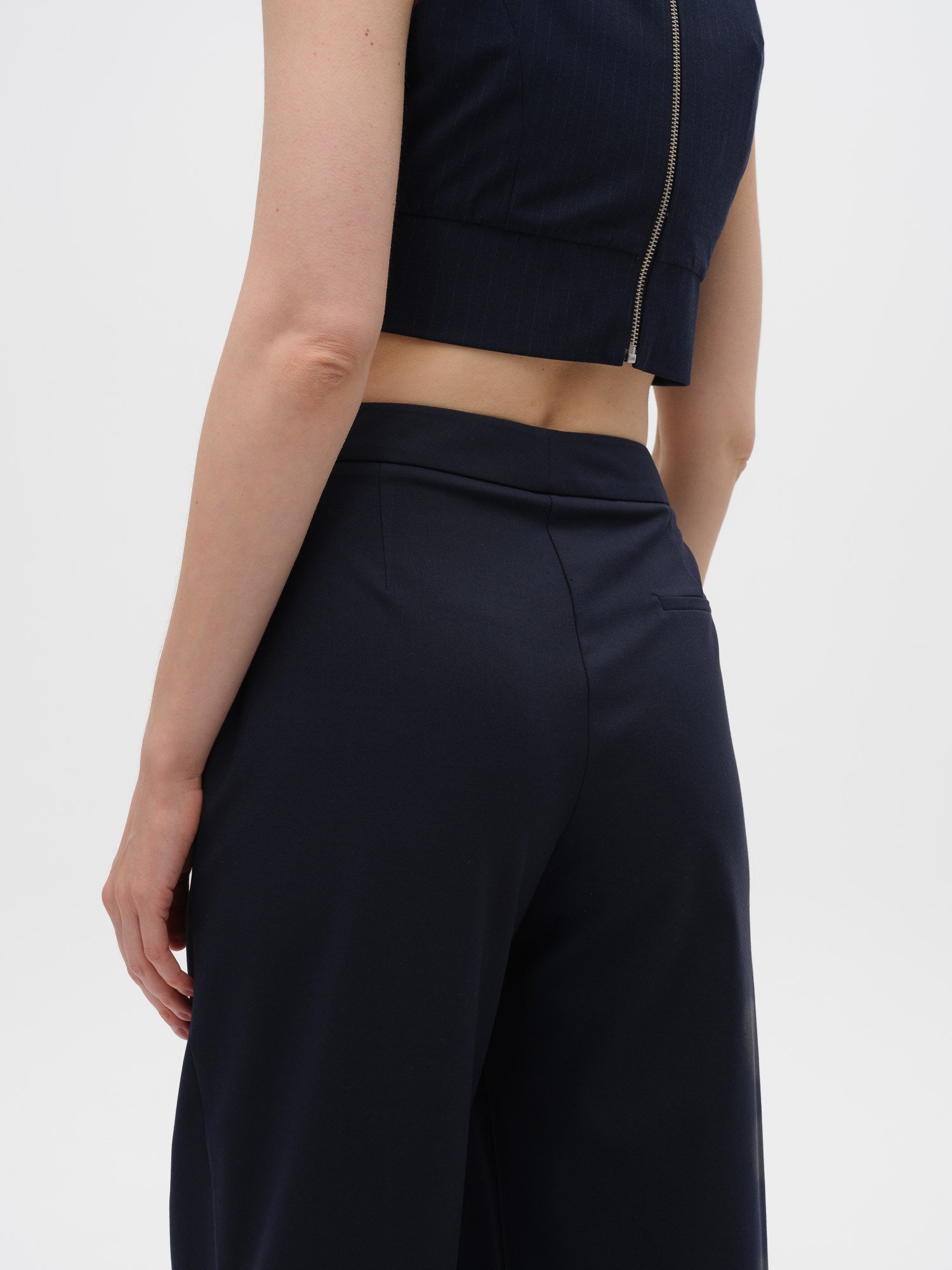 Piarbi Asimetrik Fermuar Detaylı Regular Leg Pantolon - Lacivert Premium Viskon Karışımlı Tasarım