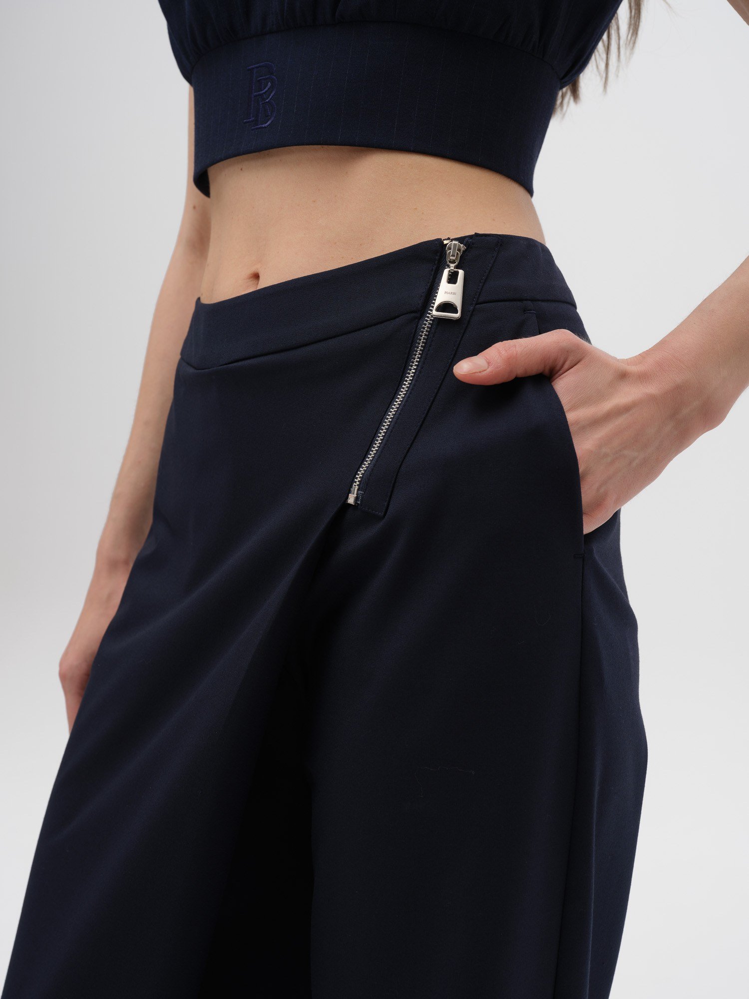 Piarbi Asimetrik Fermuar Detaylı Regular Leg Pantolon - Lacivert Premium Viskon Karışımlı Tasarım