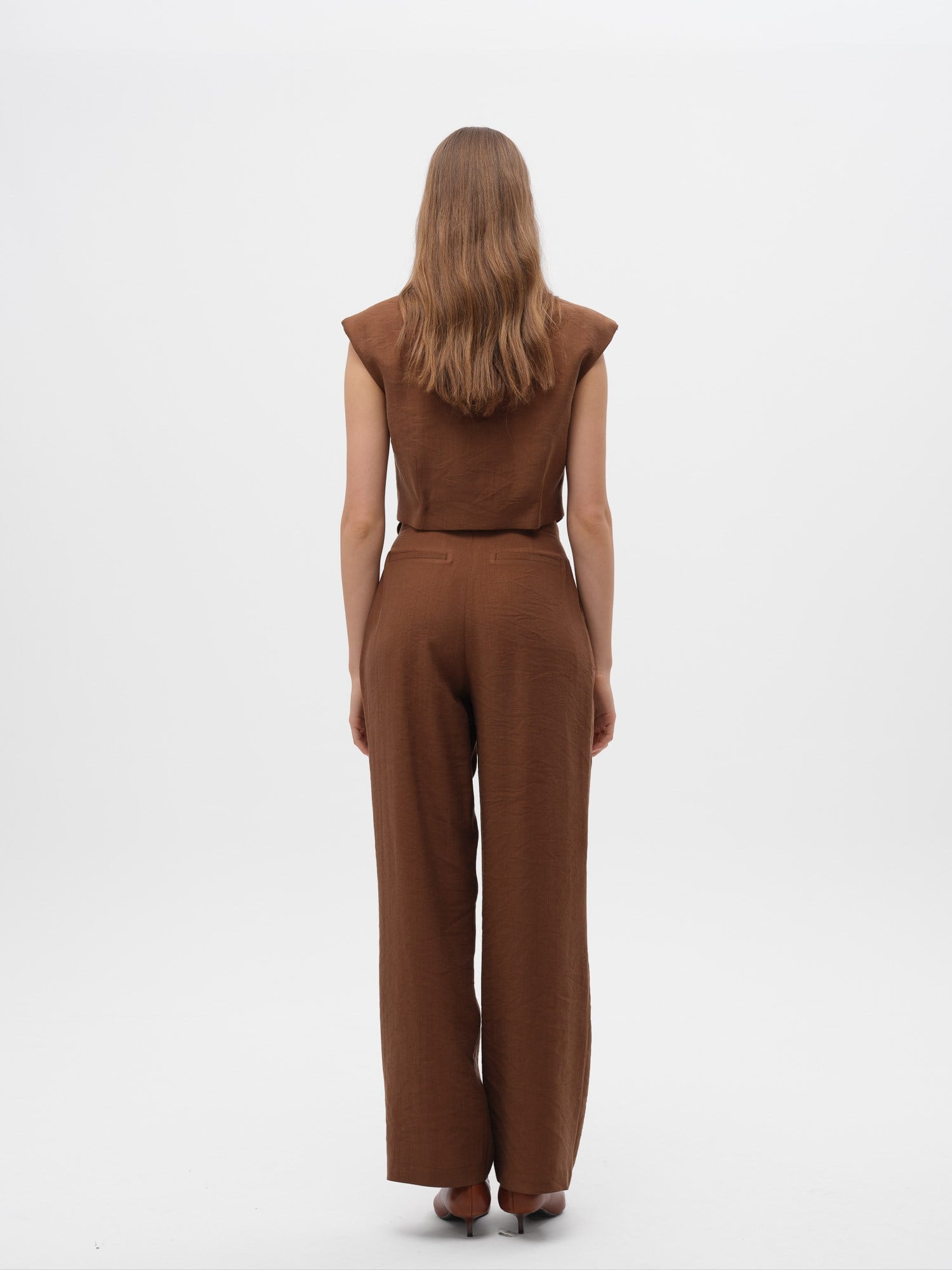 Piarbi Asimetrik Kemer Detaylı Düz Paça Pantolon - Enfiye Tencel Karışımlı Premium Straight Leg Tasarım
