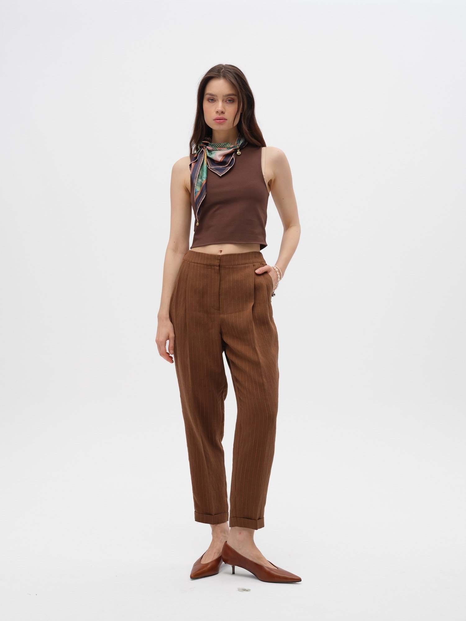 Piarbi Bilek Boy Havuç Kesim Pantolon - Enfiye Tencel Karışımlı Premium Carrot Pants Tasarım