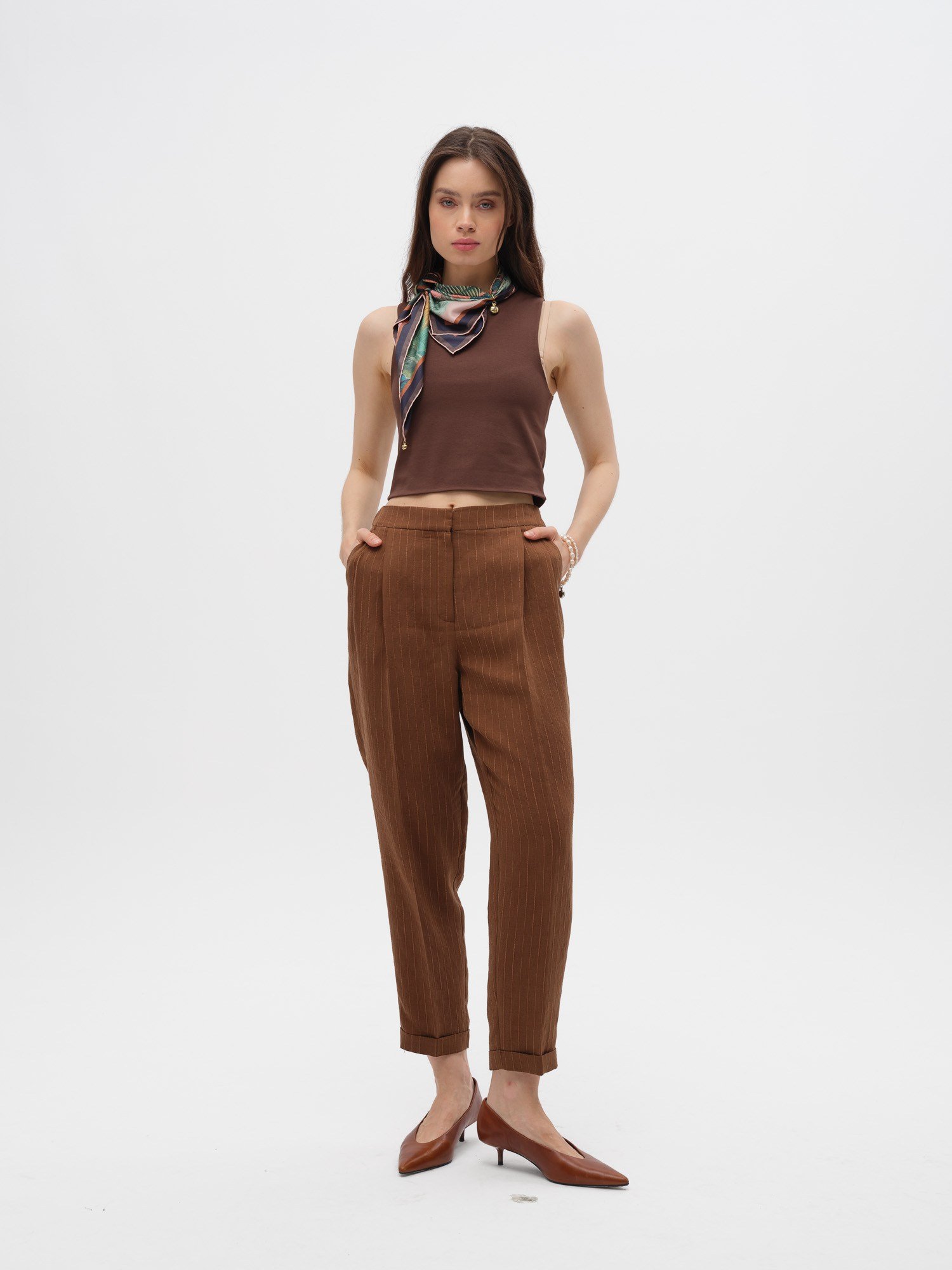Piarbi Bilek Boy Havuç Kesim Pantolon - Enfiye Tencel Karışımlı Premium Carrot Pants Tasarım