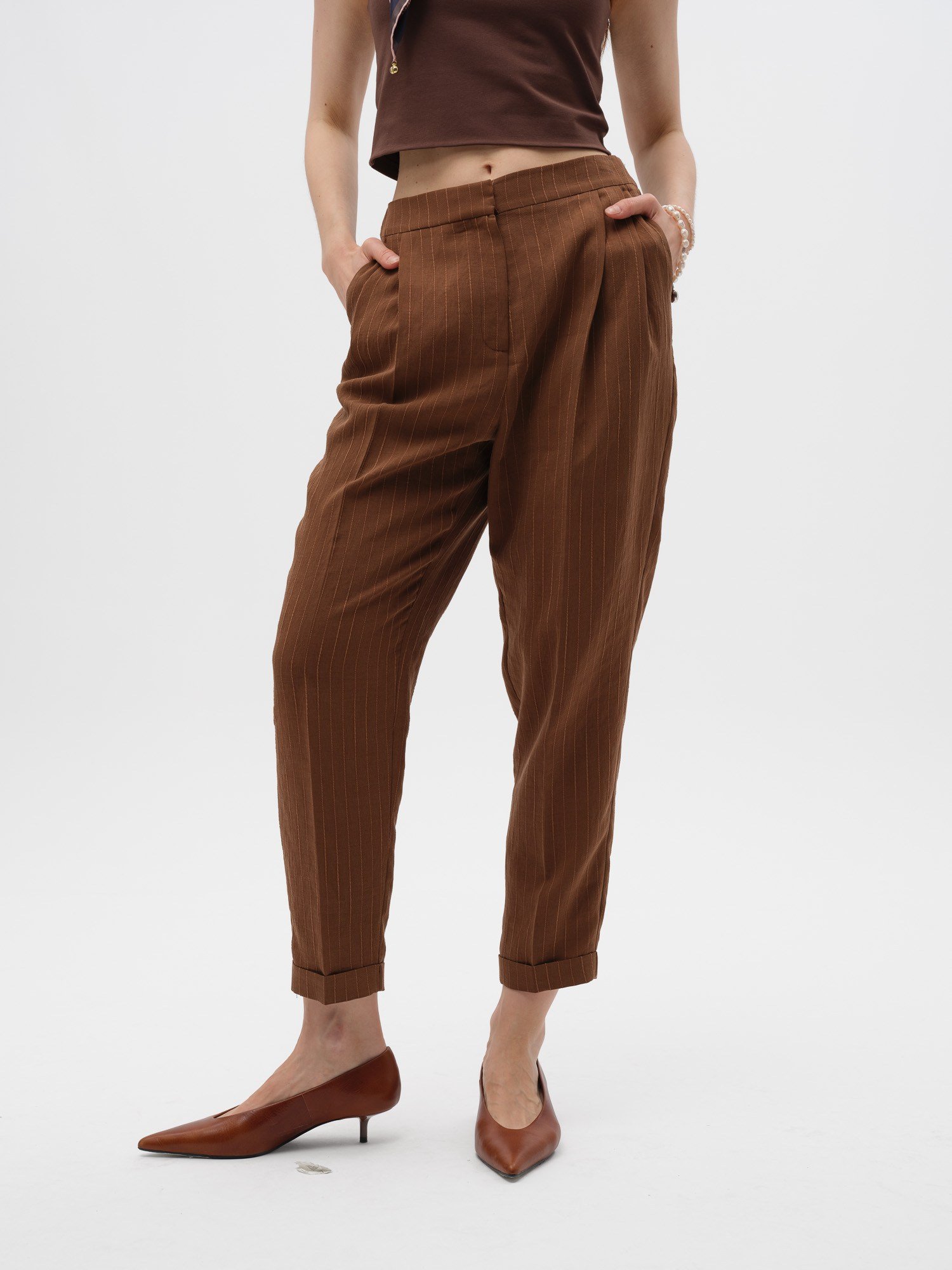 Piarbi Bilek Boy Havuç Kesim Pantolon - Enfiye Tencel Karışımlı Premium Carrot Pants Tasarım