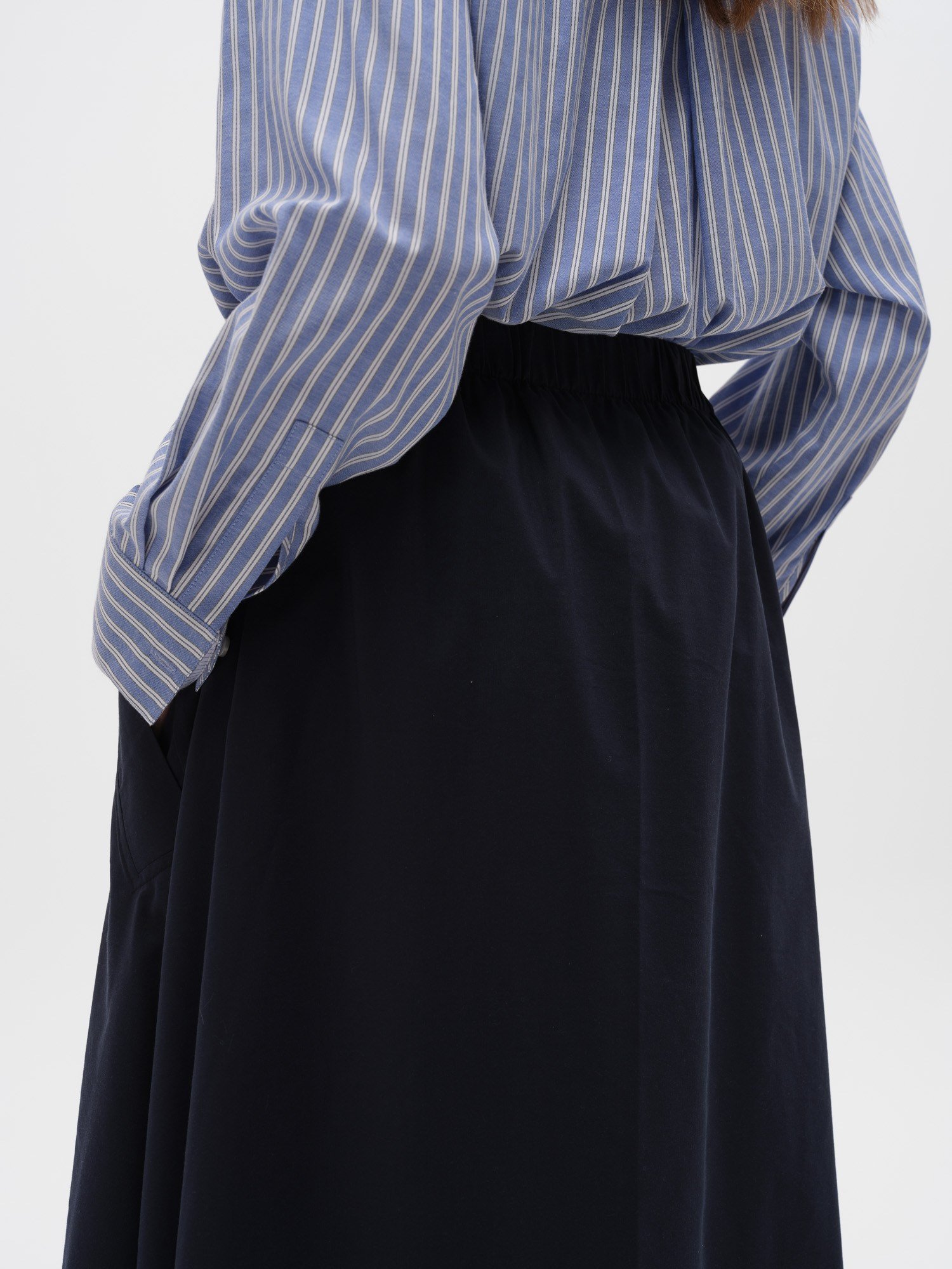 Piarbi Büyük Fileto Cepli Geniş Kesim Etek - Bej ve Koyu Lacivert Premium Pamuk Karışımlı Slit Detail Wide Skirt