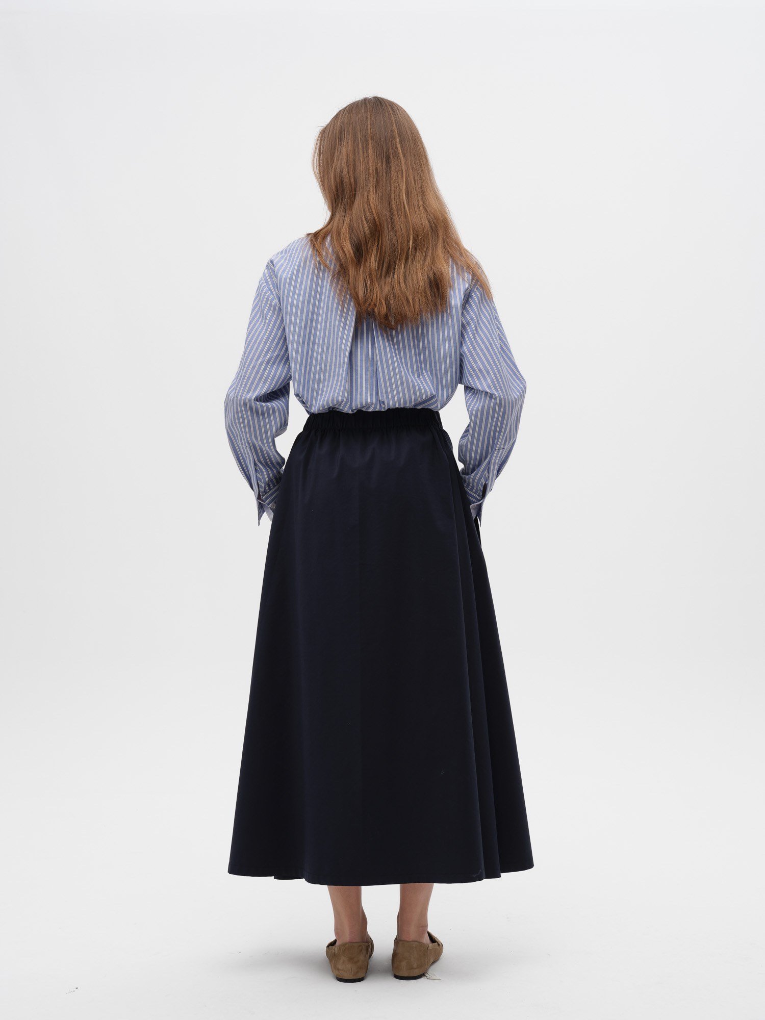 Piarbi Büyük Fileto Cepli Geniş Kesim Etek - Bej ve Koyu Lacivert Premium Pamuk Karışımlı Slit Detail Wide Skirt