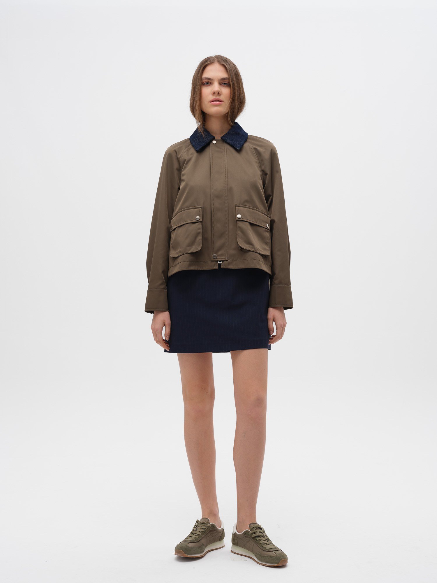 Piarbi Çıkarılabilir Yakalı Kısa Hacimli Trençkot - Camel ve Haki Premium Voluminous Detachable Collar Trench Coat