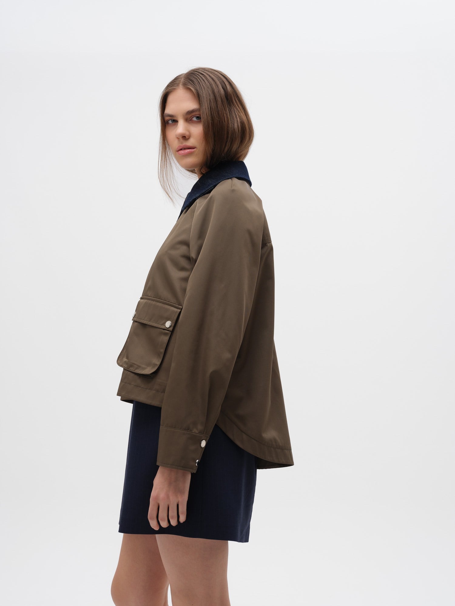 Piarbi Çıkarılabilir Yakalı Kısa Hacimli Trençkot - Camel ve Haki Premium Voluminous Detachable Collar Trench Coat